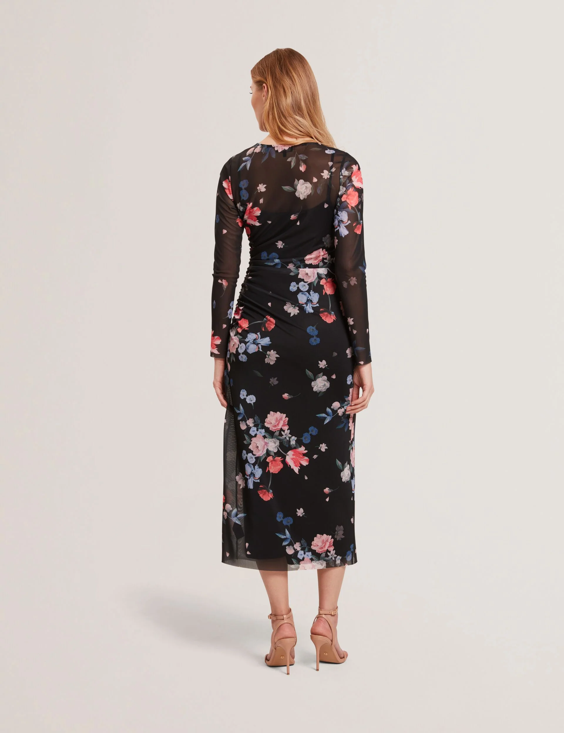 MESH PRINTED COLUMN DRESS | BLACK - Image 4