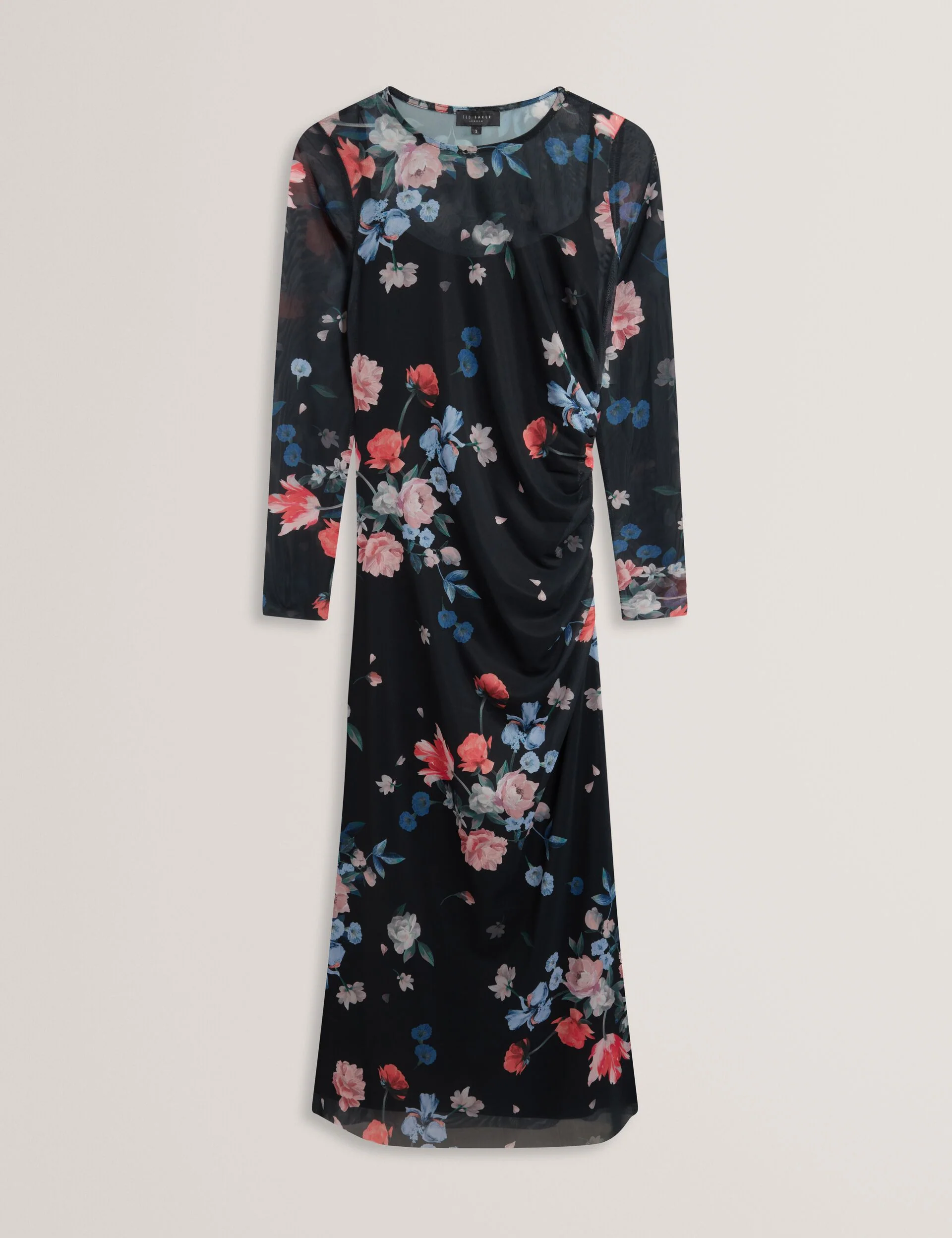 MESH PRINTED COLUMN DRESS | BLACK - Image 7