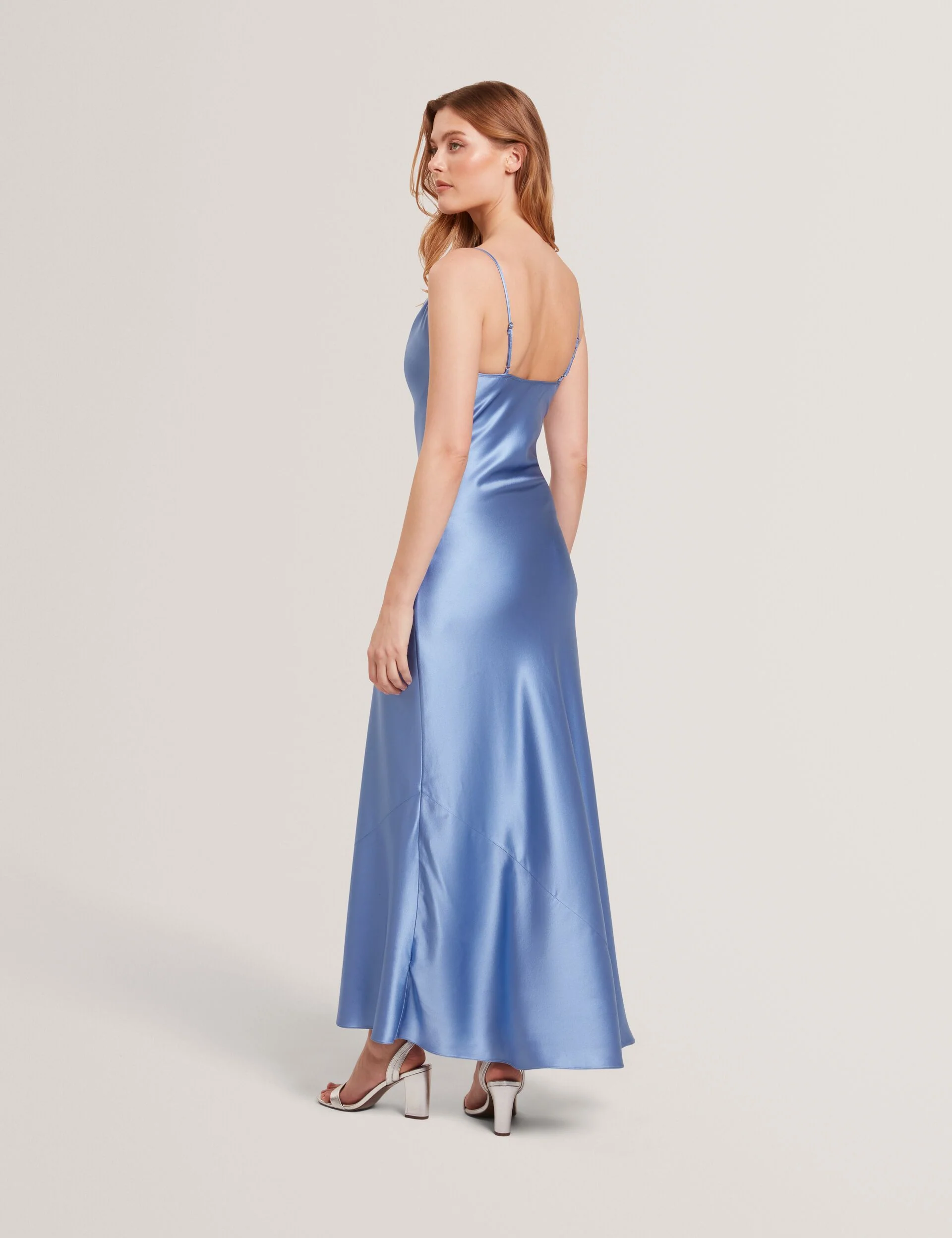 MIDI SILK SLIP DRESS | MID BLUE - Image 4