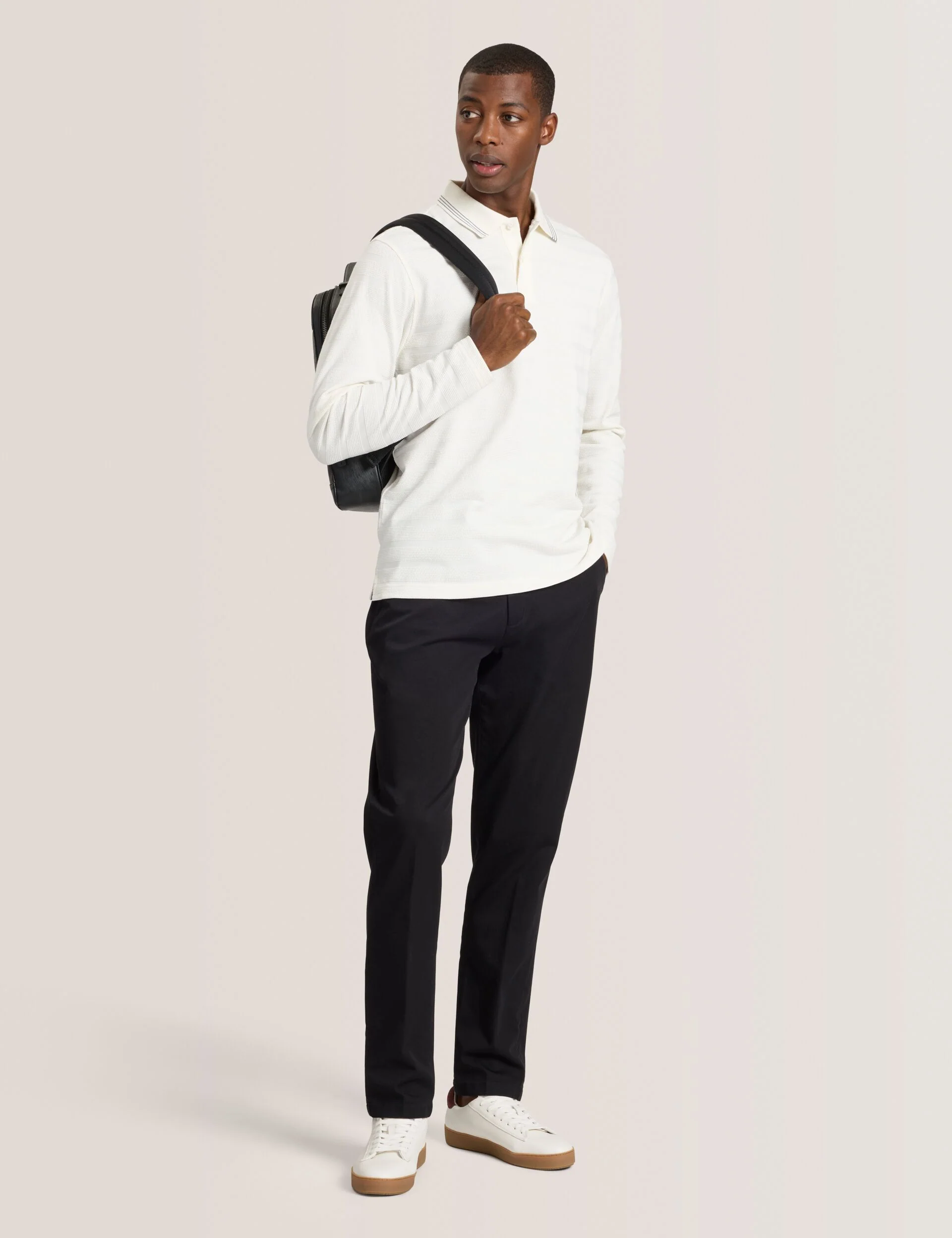 POPCORN STRIPE LONG SLEEVE POLO | WHITE - Image 2