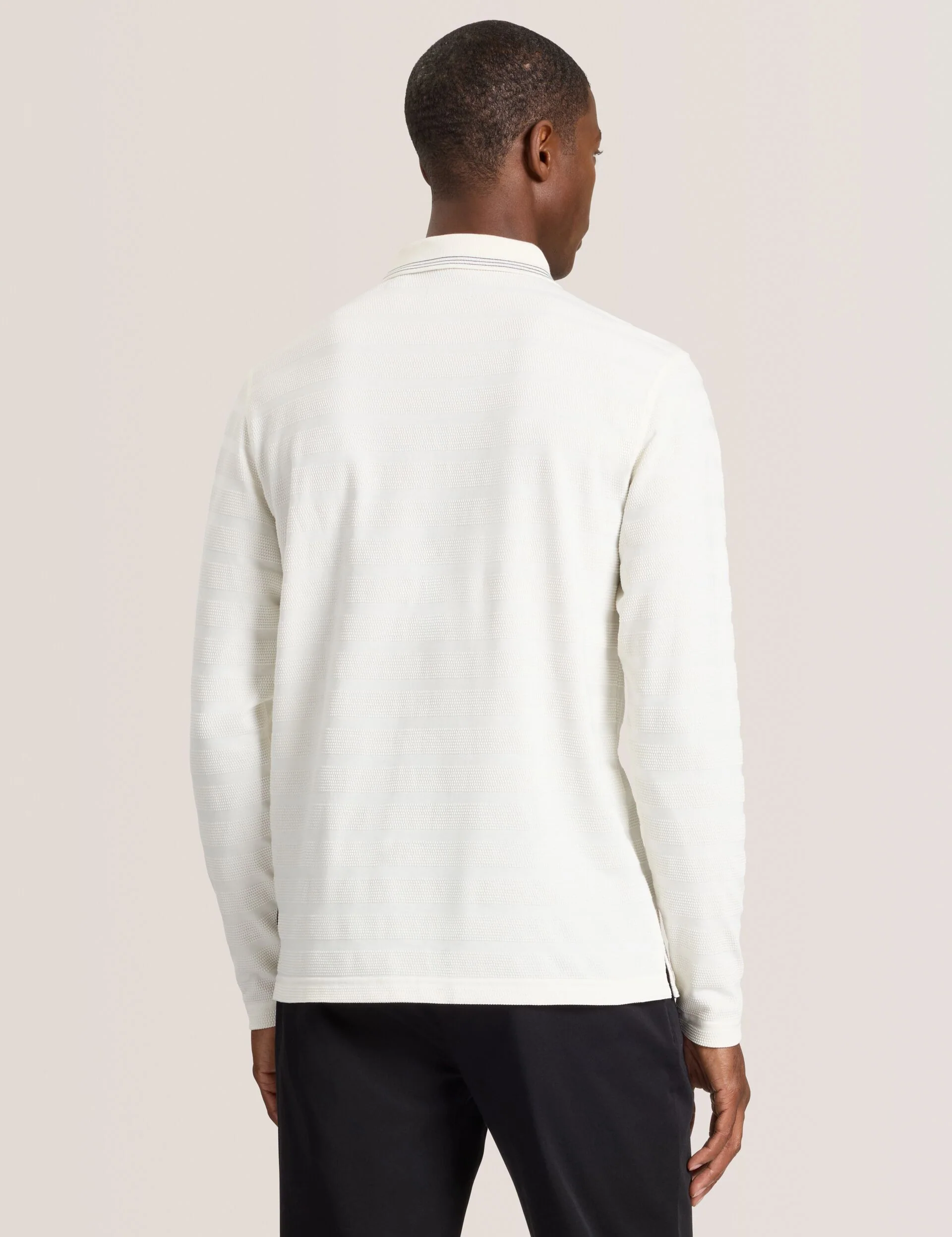 POPCORN STRIPE LONG SLEEVE POLO | WHITE - Image 4