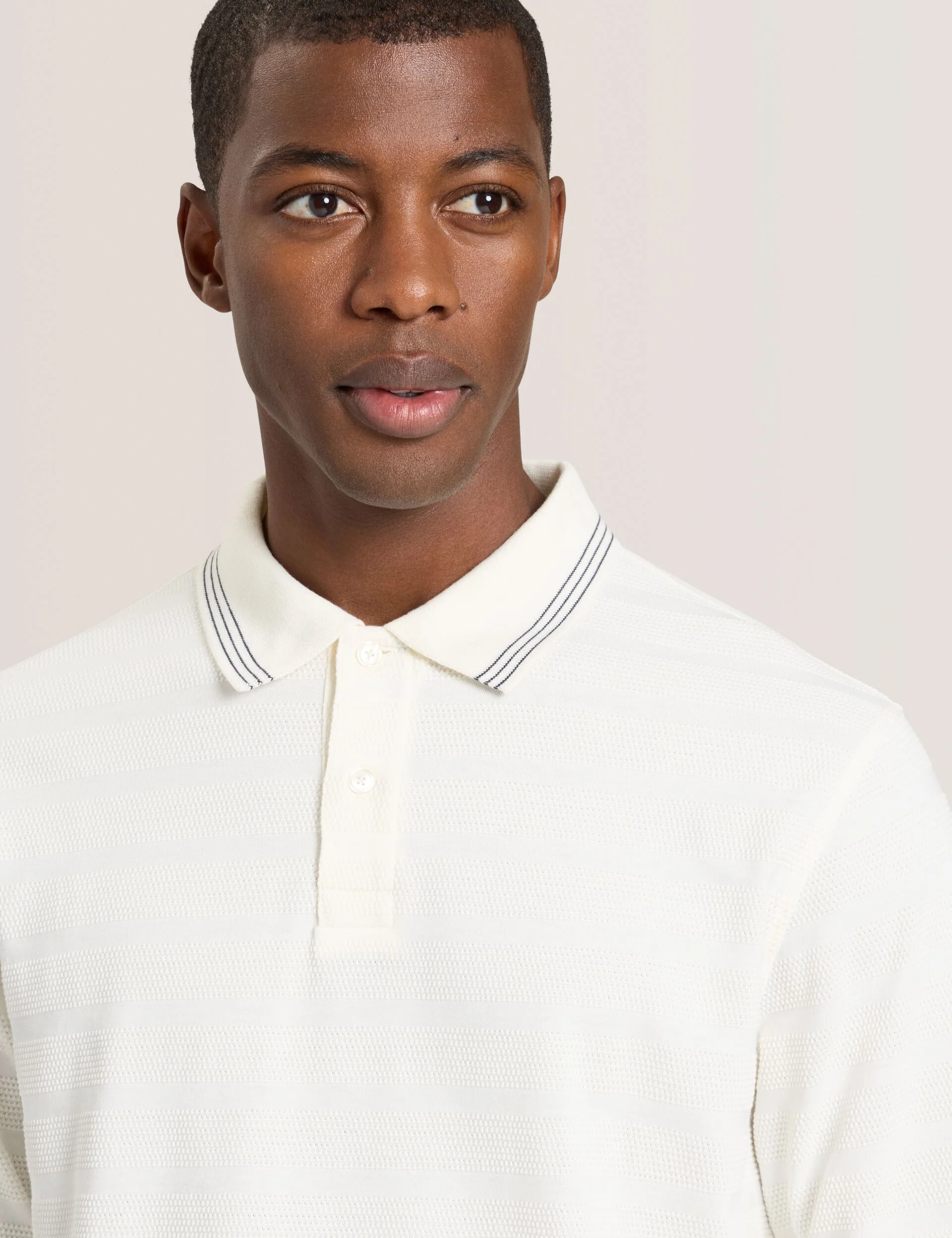 POPCORN STRIPE LONG SLEEVE POLO | WHITE - Image 5