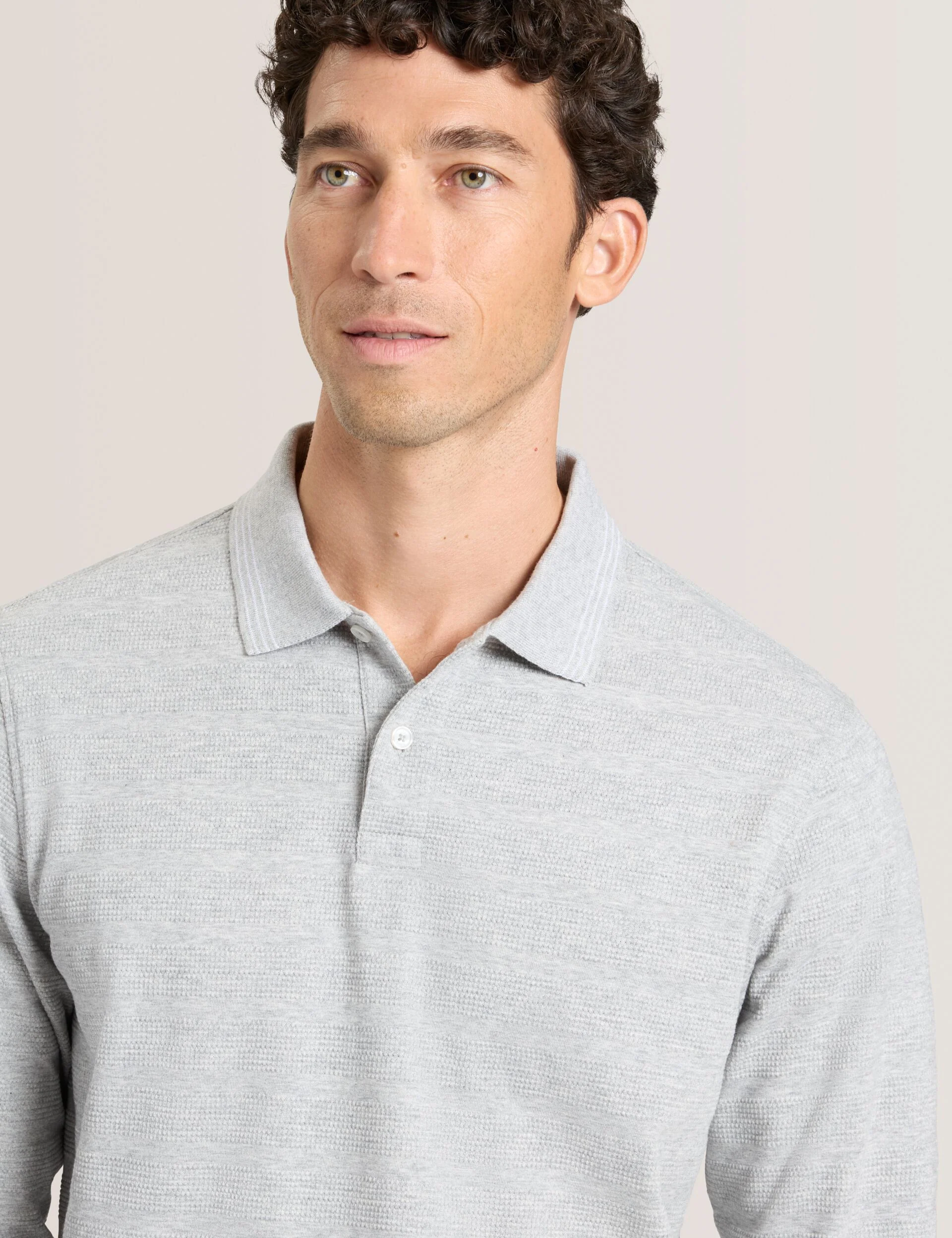 POPCORN STRIPE LONG SLEEVE POLO | GREY - Image 4