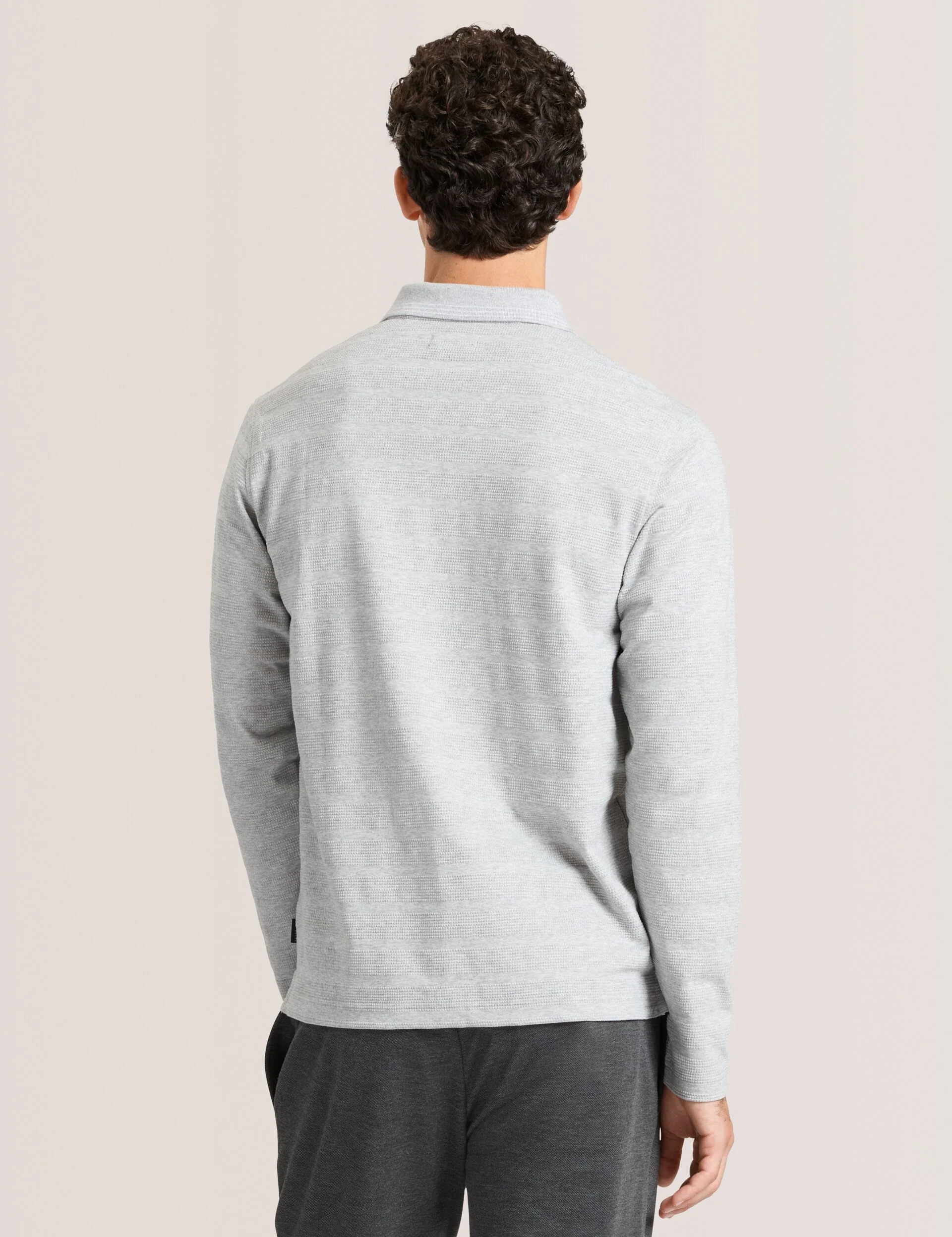 POPCORN STRIPE LONG SLEEVE POLO | GREY - Image 5