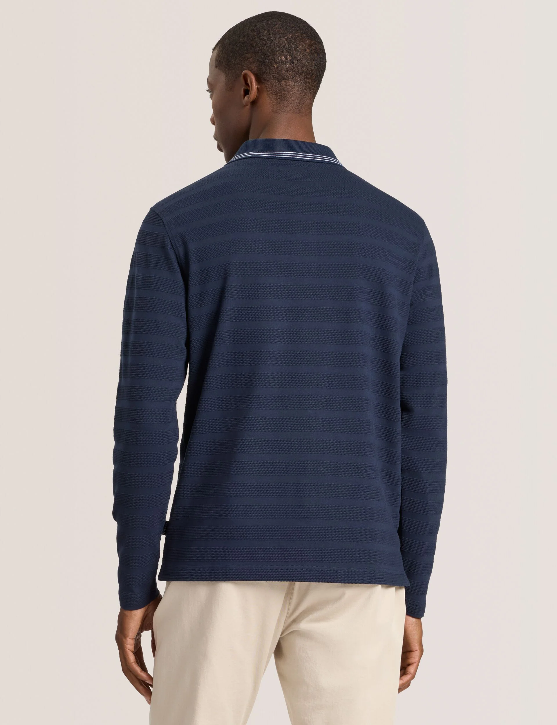 POPCORN STRIPE LONG SLEEVE POLO | NAVY - Image 5