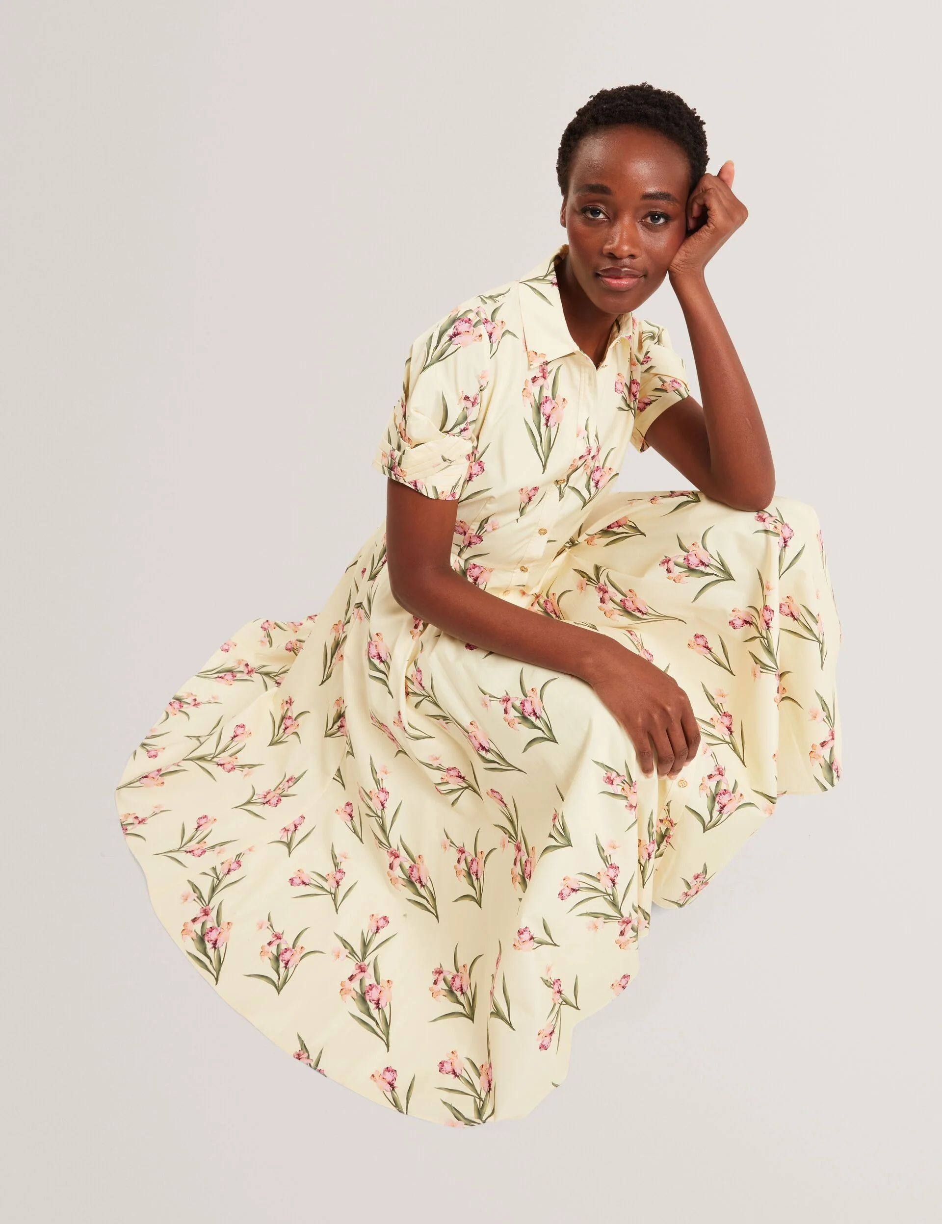 BALLOON SHORT SLEEVE BUTTON UP SHIRT DRESS | YELLOW - Image 2