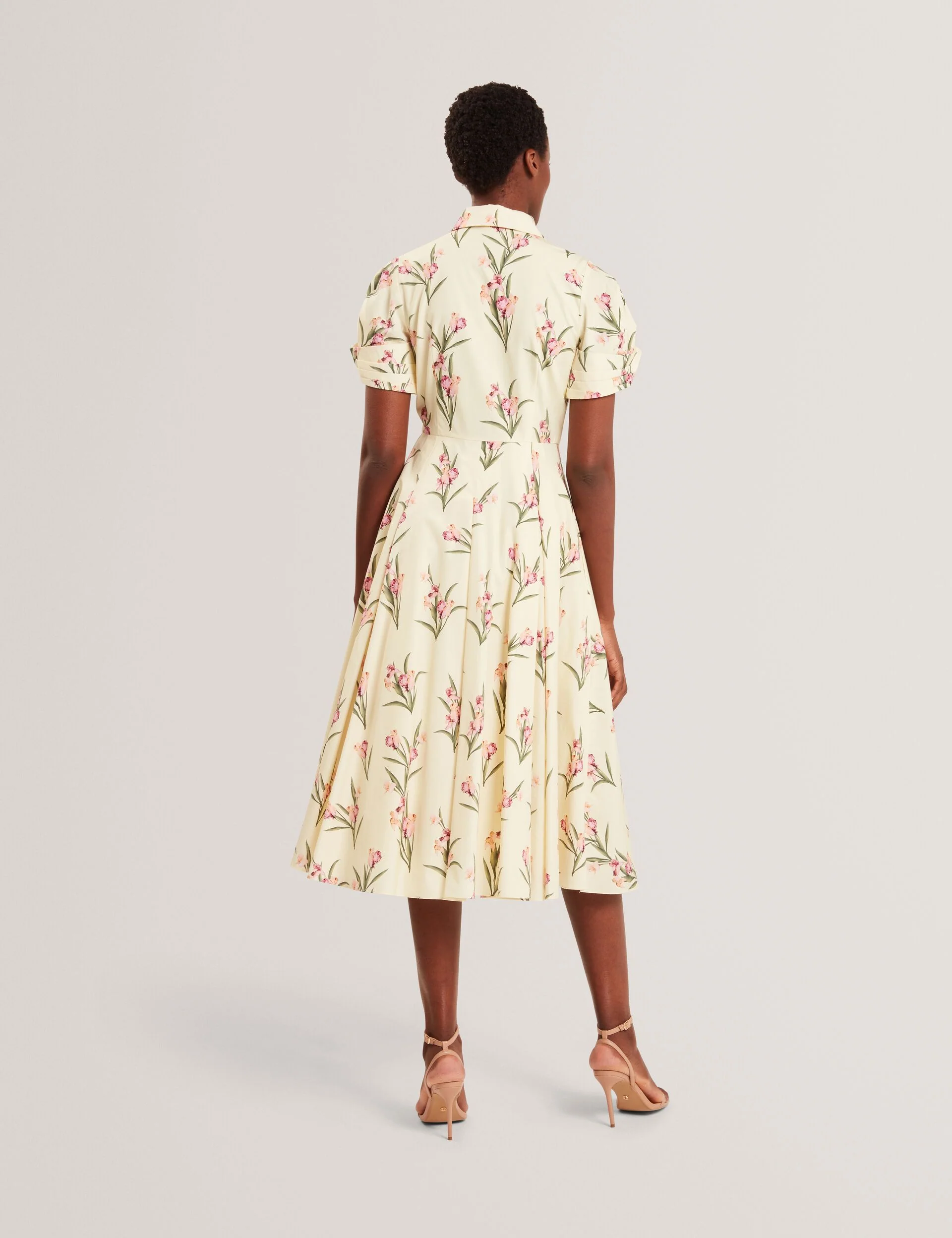 BALLOON SHORT SLEEVE BUTTON UP SHIRT DRESS | YELLOW - Image 5
