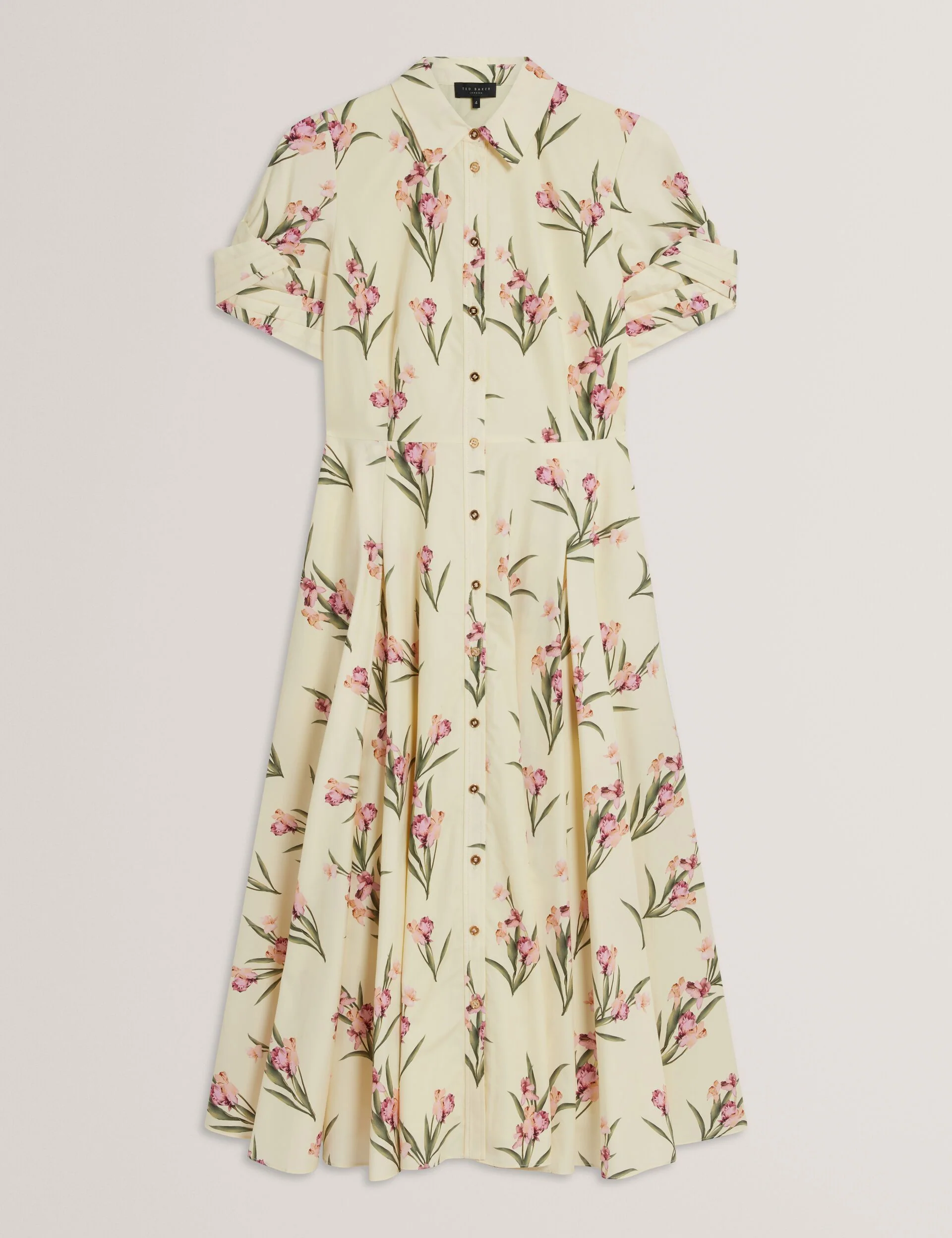 BALLOON SHORT SLEEVE BUTTON UP SHIRT DRESS | YELLOW - Image 7