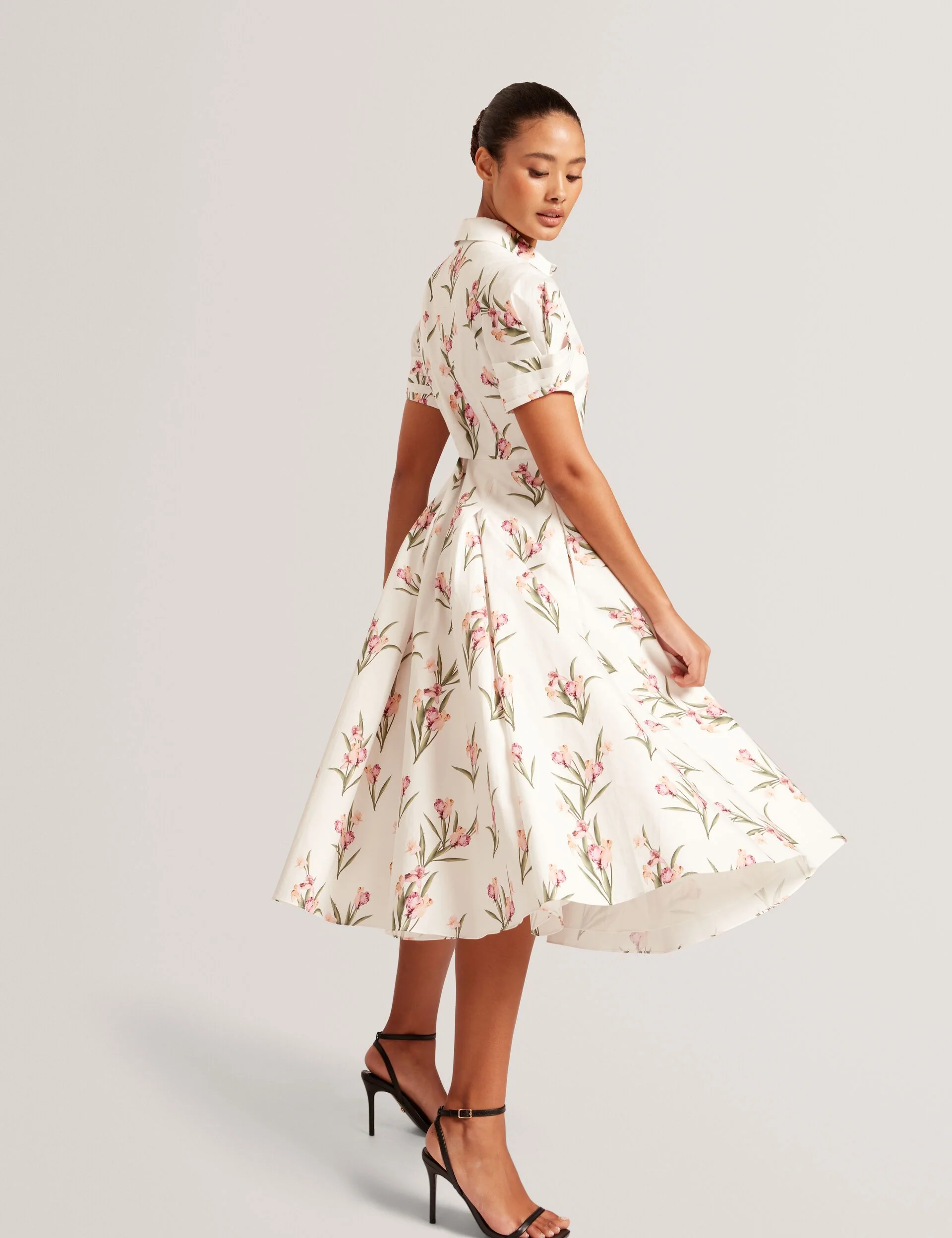 BALLOON SHORT SLEEVE BUTTON UP SHIRT DRESS | WHITE - Image 2