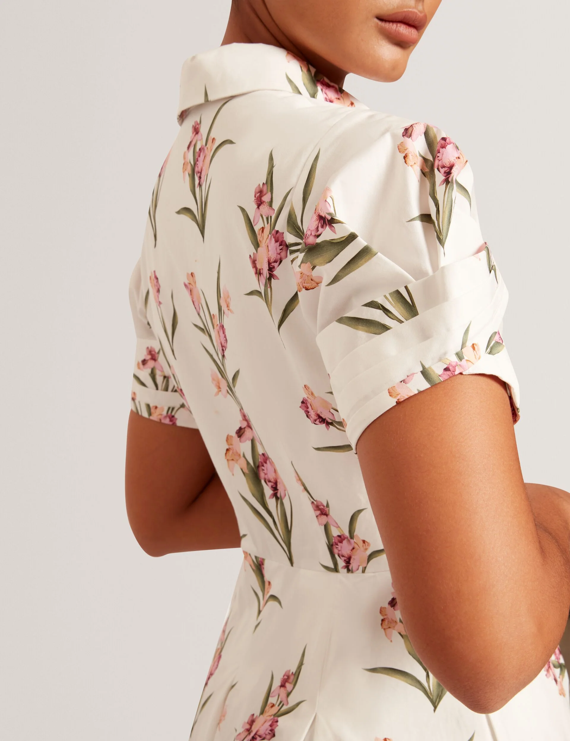 BALLOON SHORT SLEEVE BUTTON UP SHIRT DRESS | WHITE - Image 5