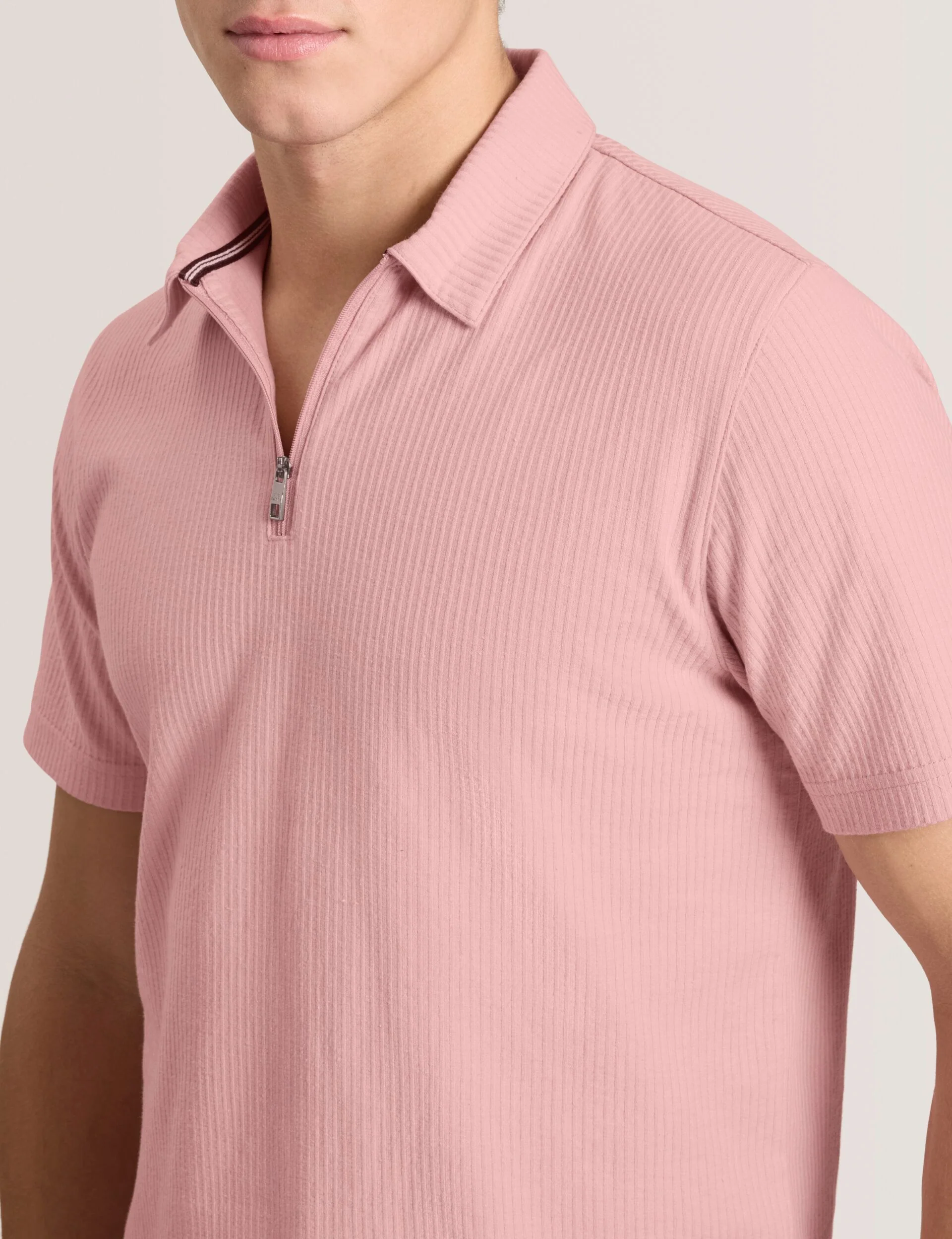 RIB ZIP POLO | PALE PINK - Image 4