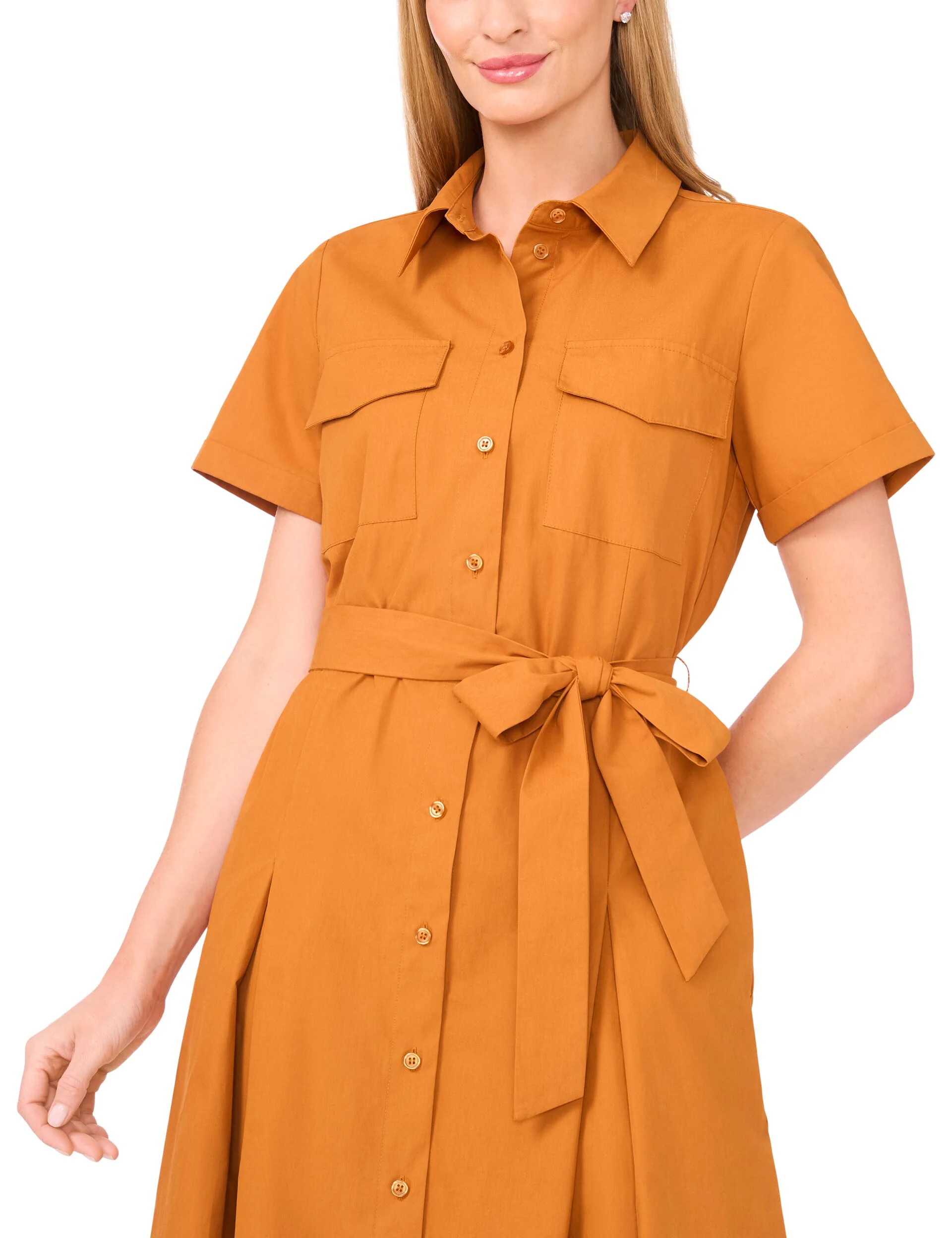 SHIRT DRESS WITH SELF BELT | CAMEL - Image 2