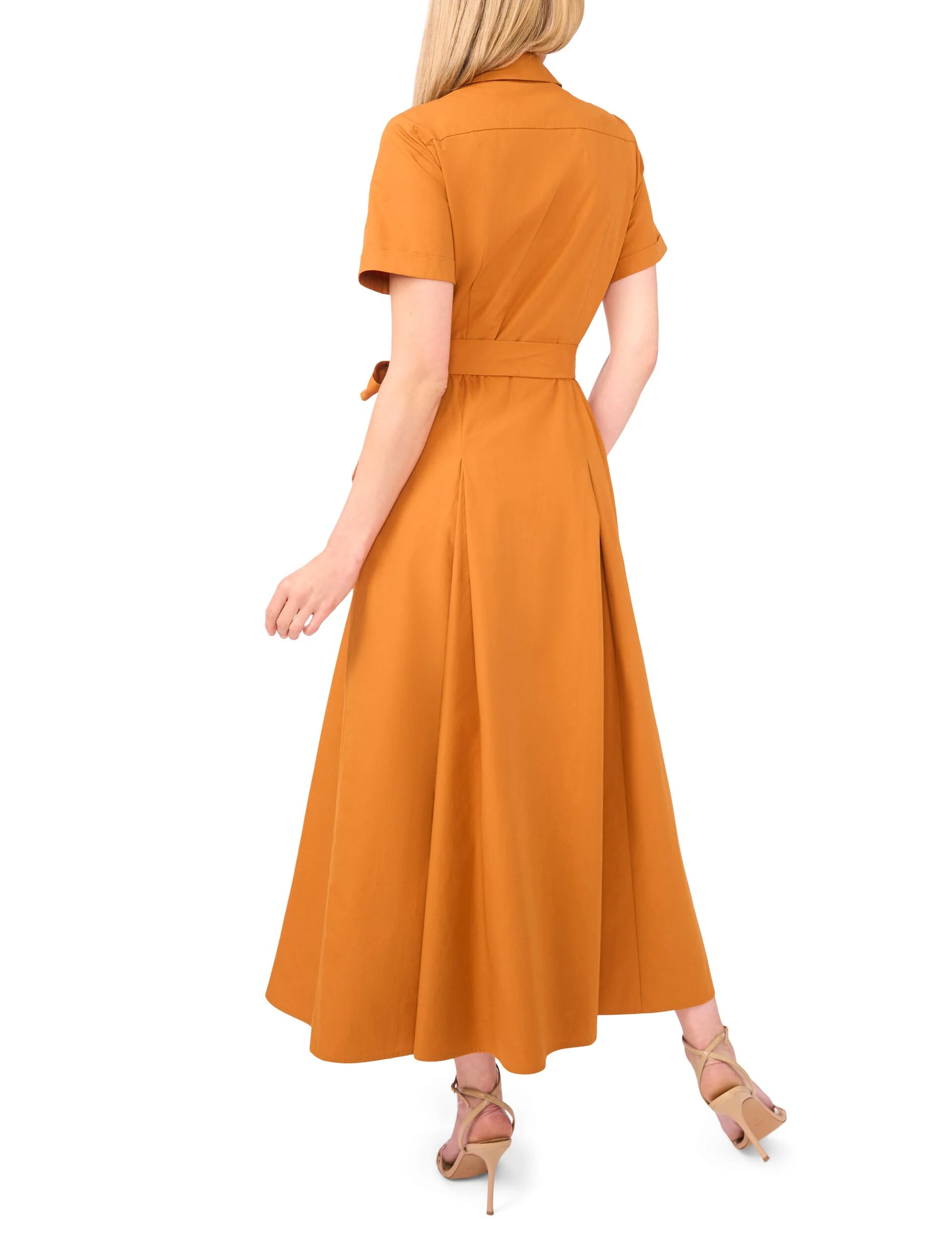 SHIRT DRESS WITH SELF BELT | CAMEL - Image 3