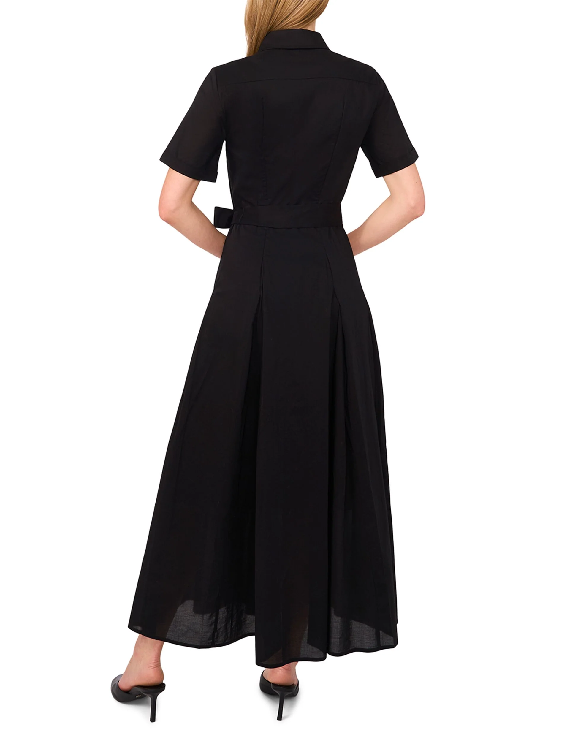 SHIRT DRESS WITH SELF BELT | BLACK - Image 3
