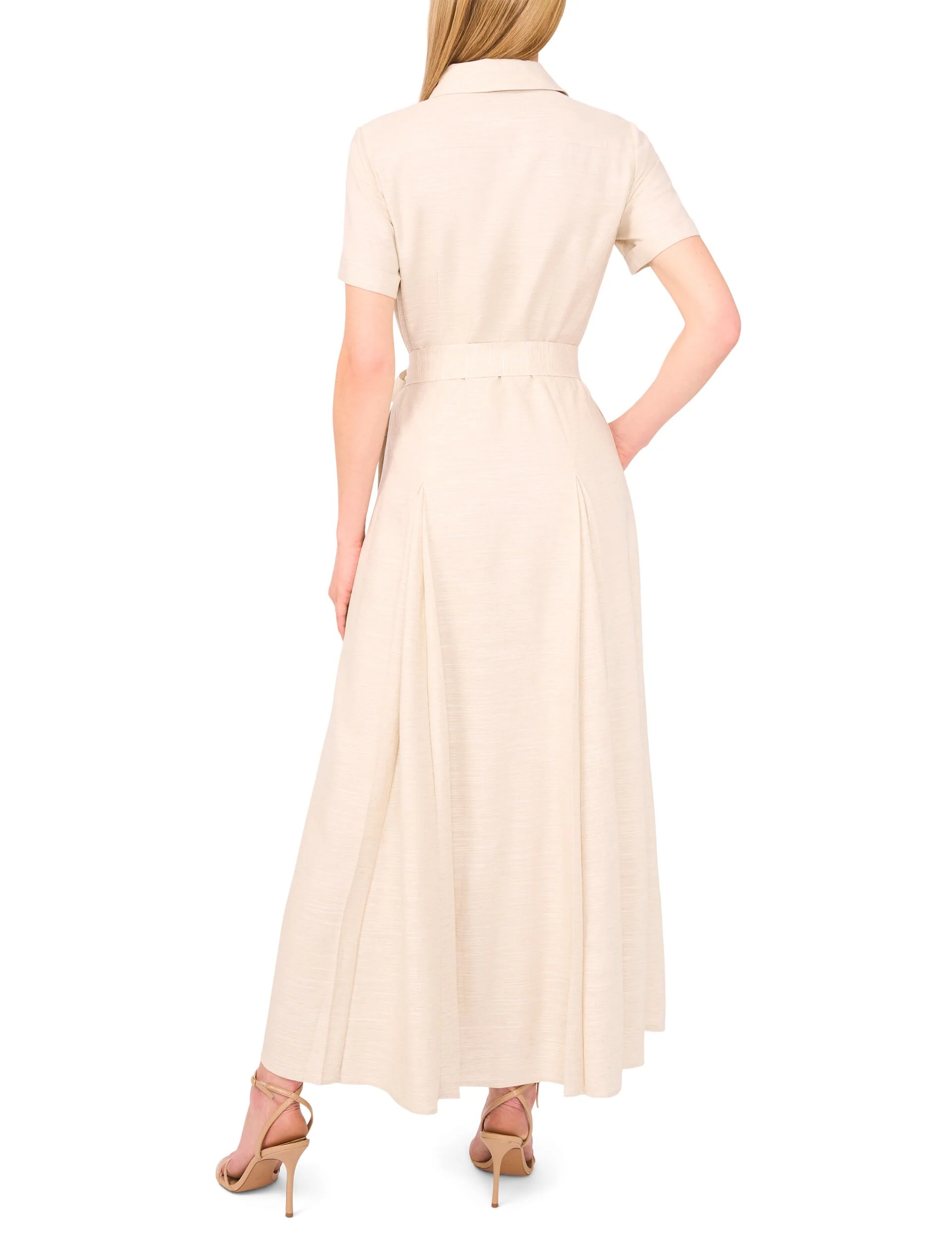 SHIRT DRESS WITH SELF BELT | TAUPE - Image 3