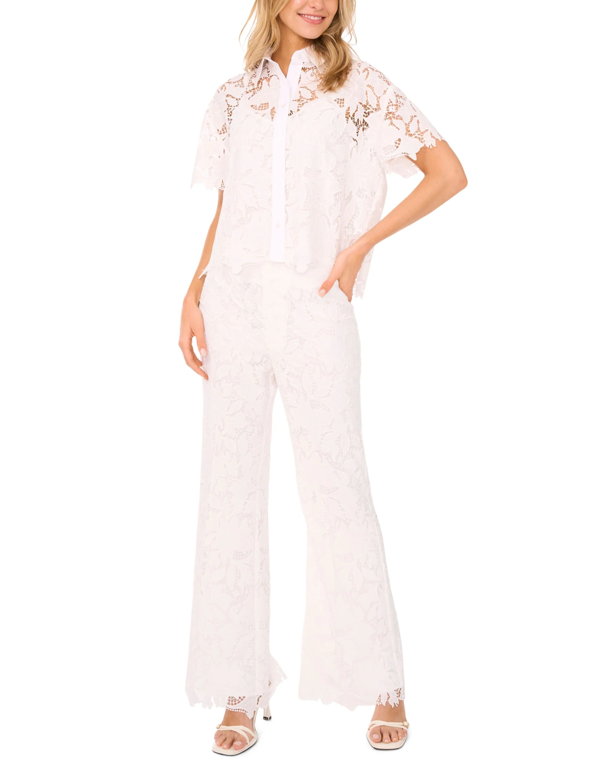 SHORT SLEEVE LACE BLOUSE | WHITE - Image 2