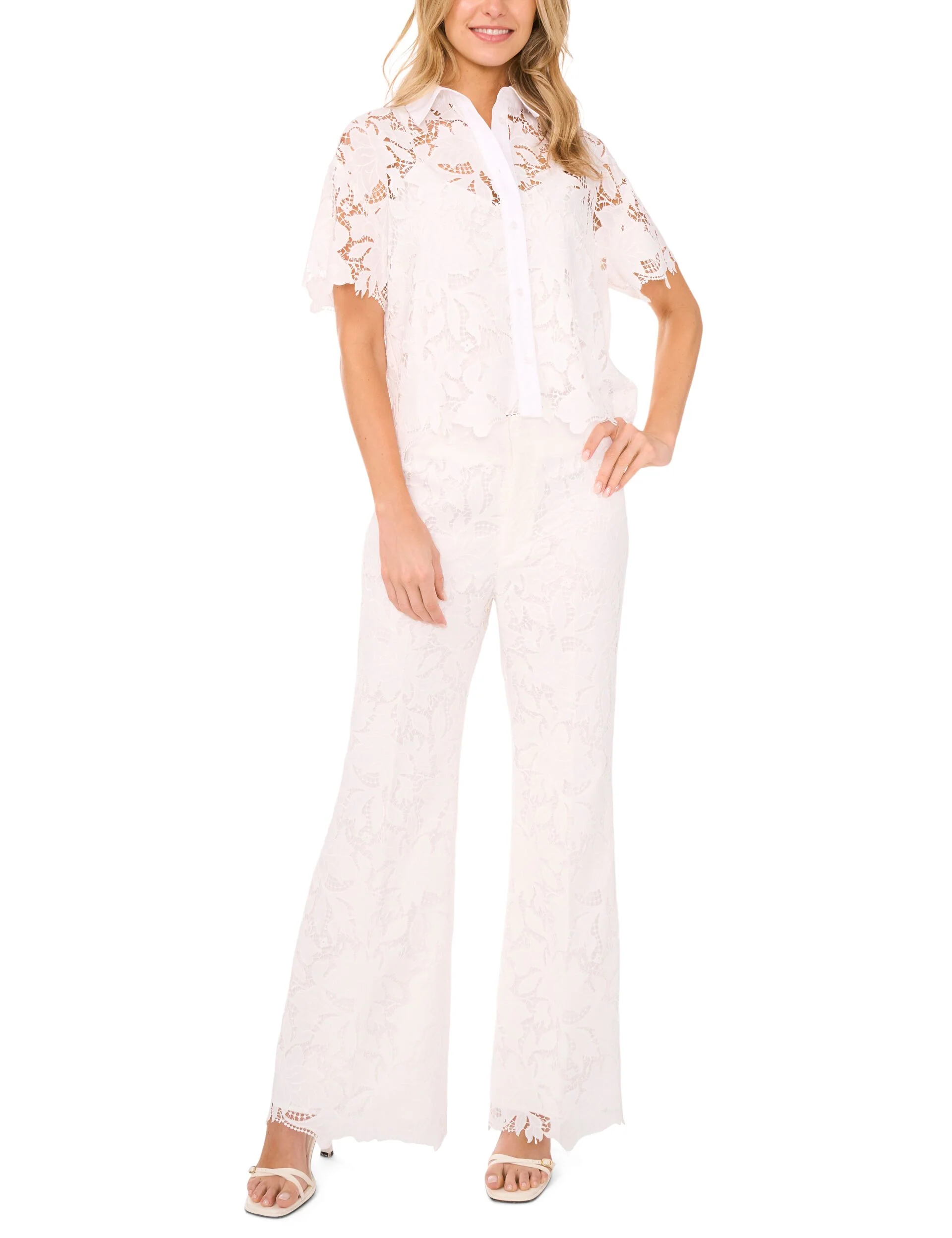 SHORT SLEEVE LACE BLOUSE | WHITE - Image 3