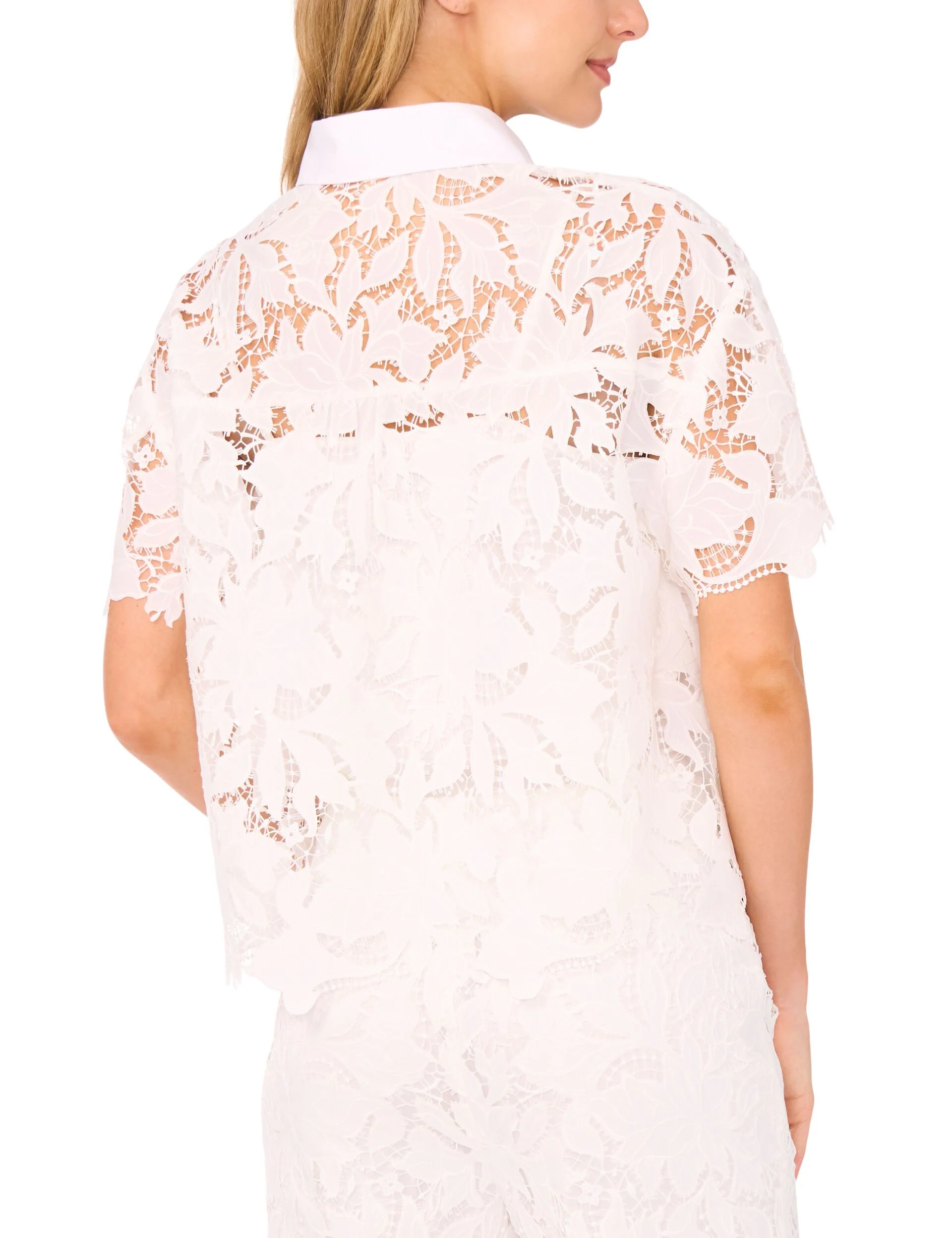 SHORT SLEEVE LACE BLOUSE | WHITE - Image 5