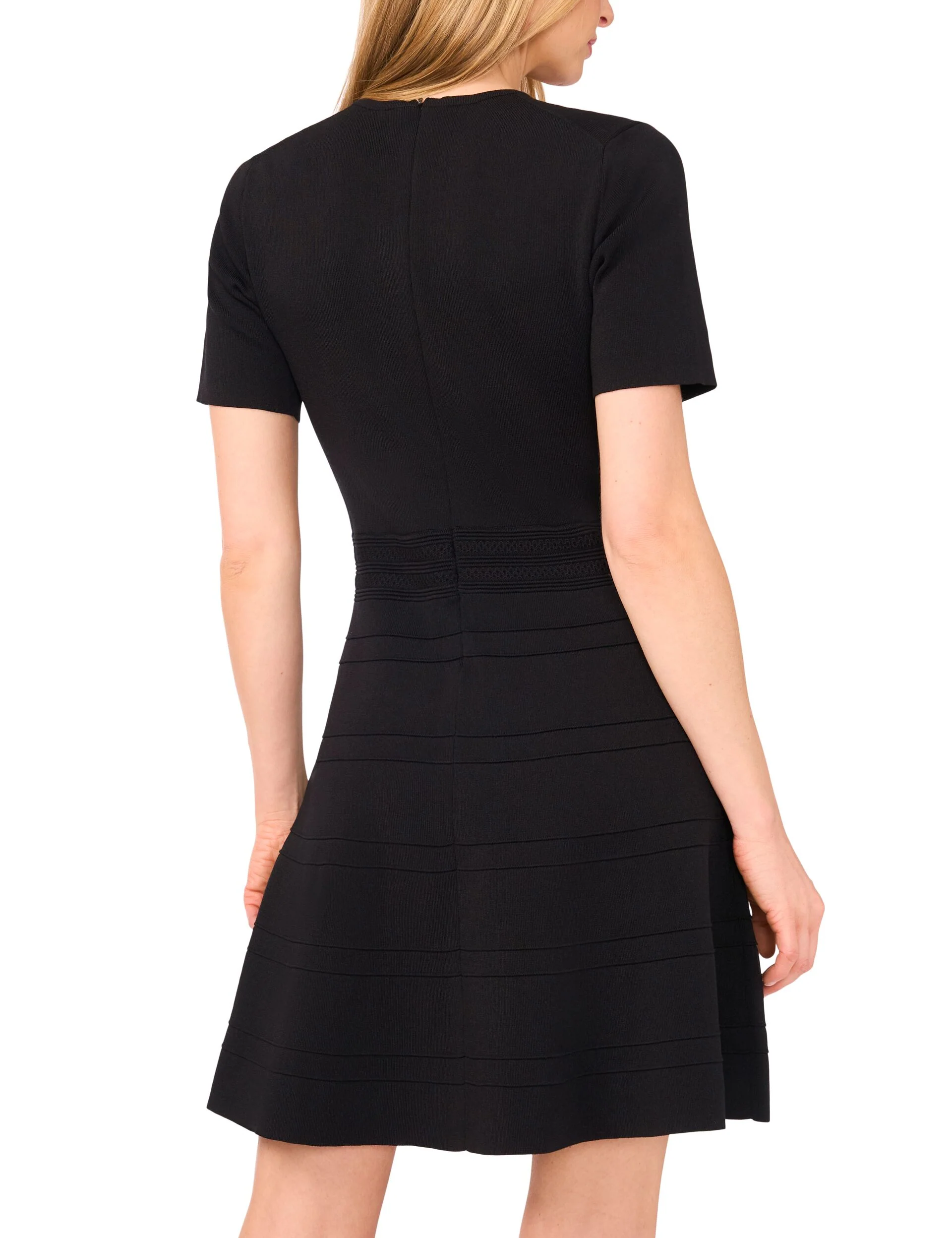 SHORT SLEEVE CREW NECK FLARE MINI DRESS | BLACK - Image 3