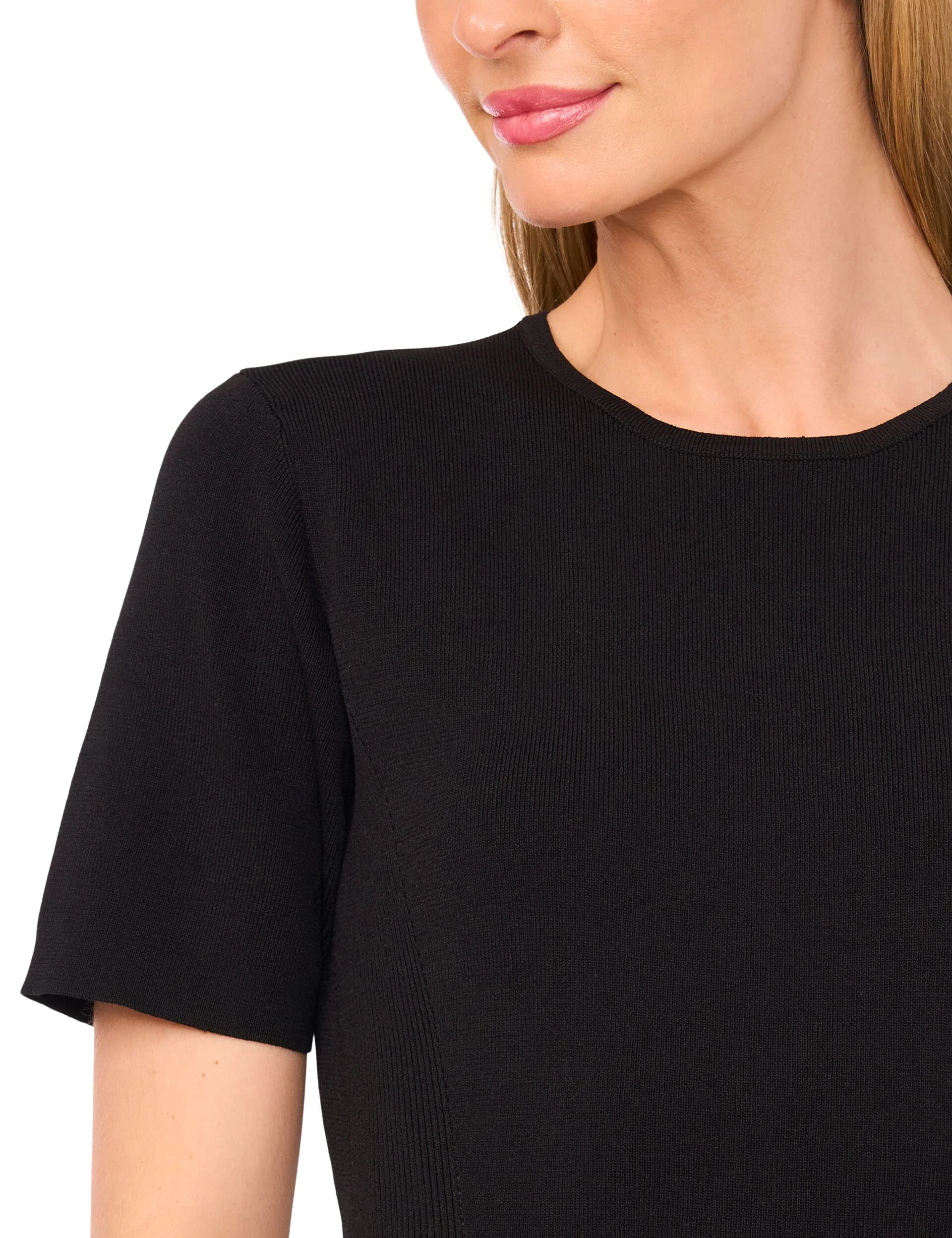 SHORT SLEEVE CREW NECK FLARE MINI DRESS | BLACK - Image 5