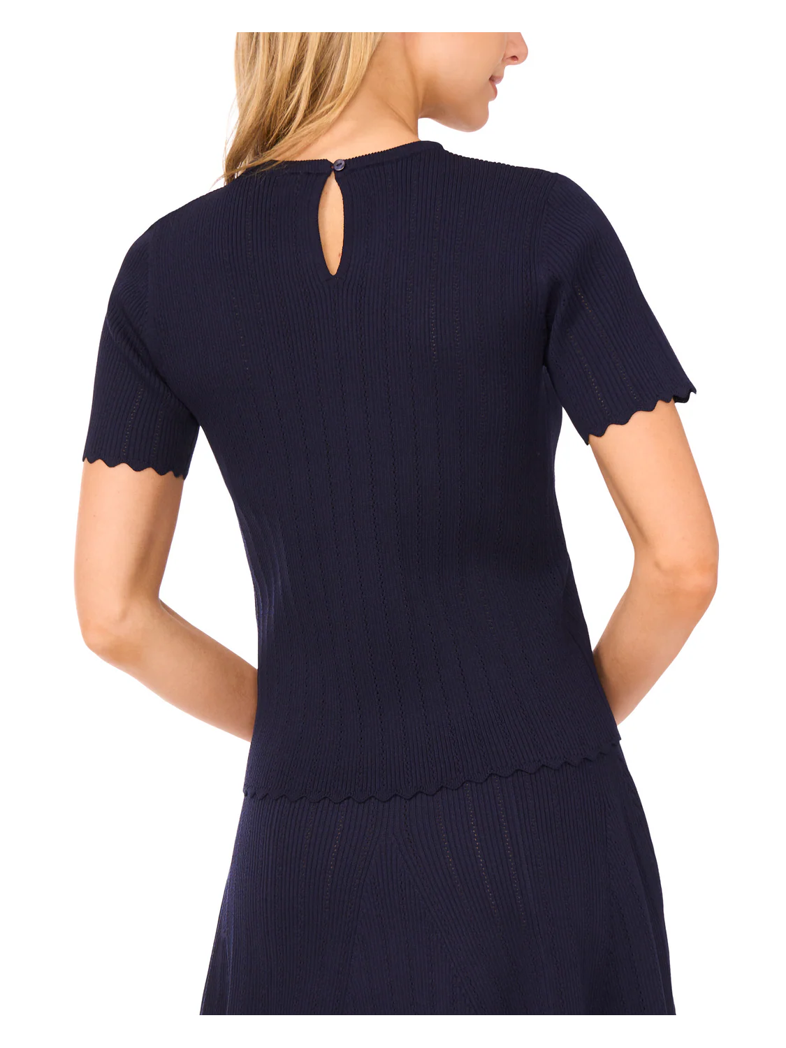 SHORT SLEEVE POINTELLE & RIB TOP | NAVY - Image 3
