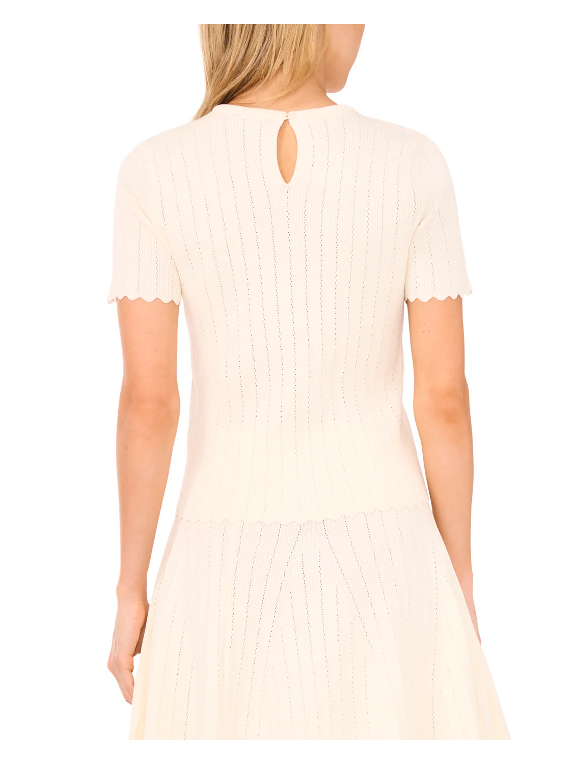 SHORT SLEEVE POINTELLE & RIB TOP | IVORY - Image 3