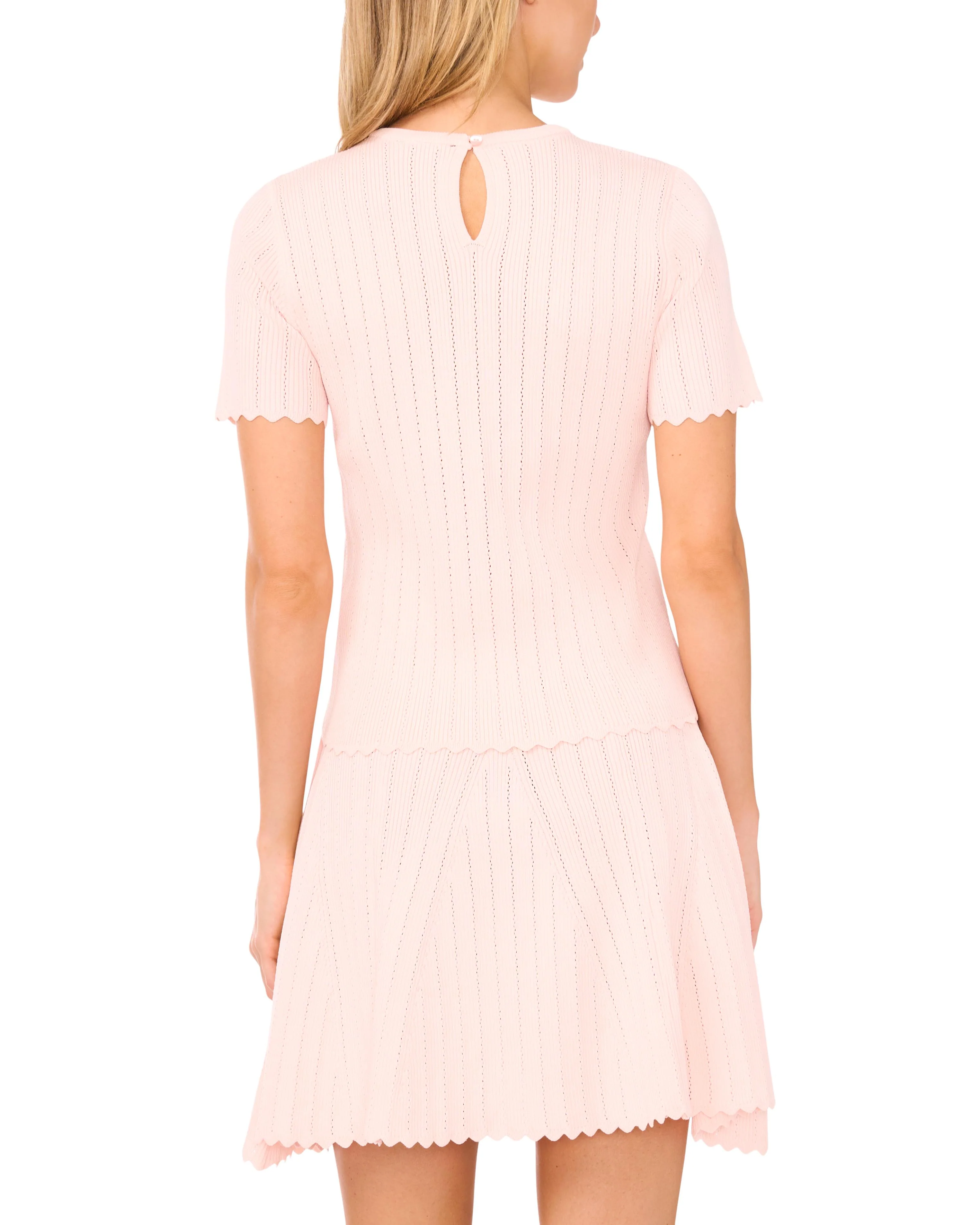 SHORT SLEEVE POINTELLE & RIB TOP | PALE PINK - Image 3