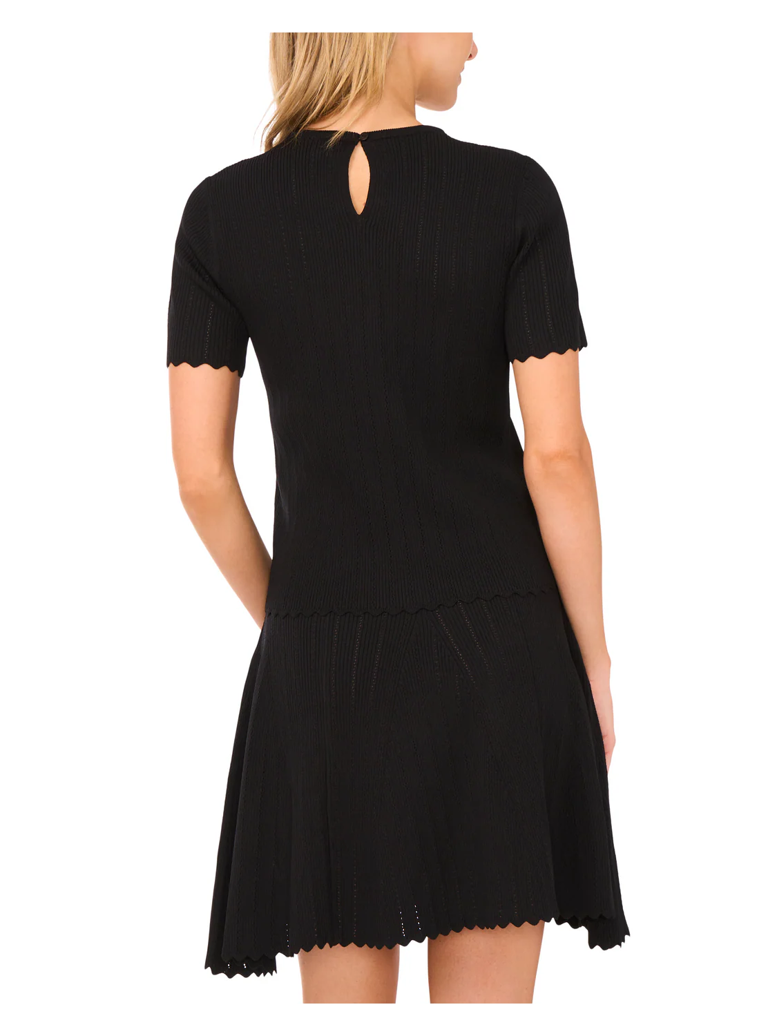 SHORT SLEEVE POINTELLE & RIB TOP | BLACK - Image 3
