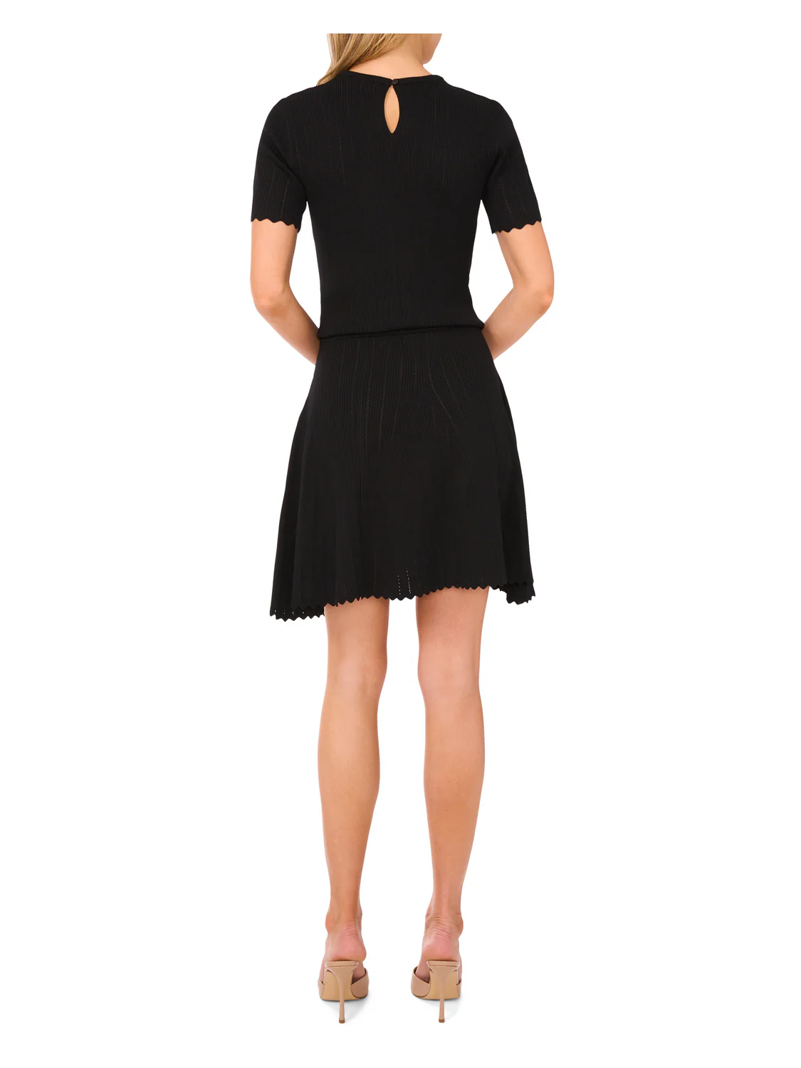 SHORT SLEEVE POINTELLE & RIB TOP | BLACK - Image 4