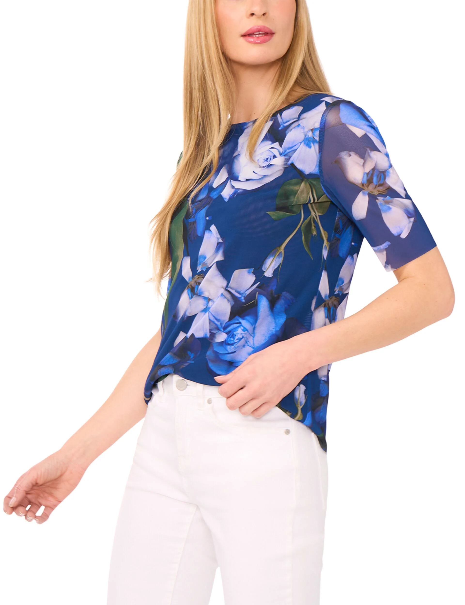 SHORT SLEEVE LINED MOCK NECK MESH TOP | NAVY - Image 3