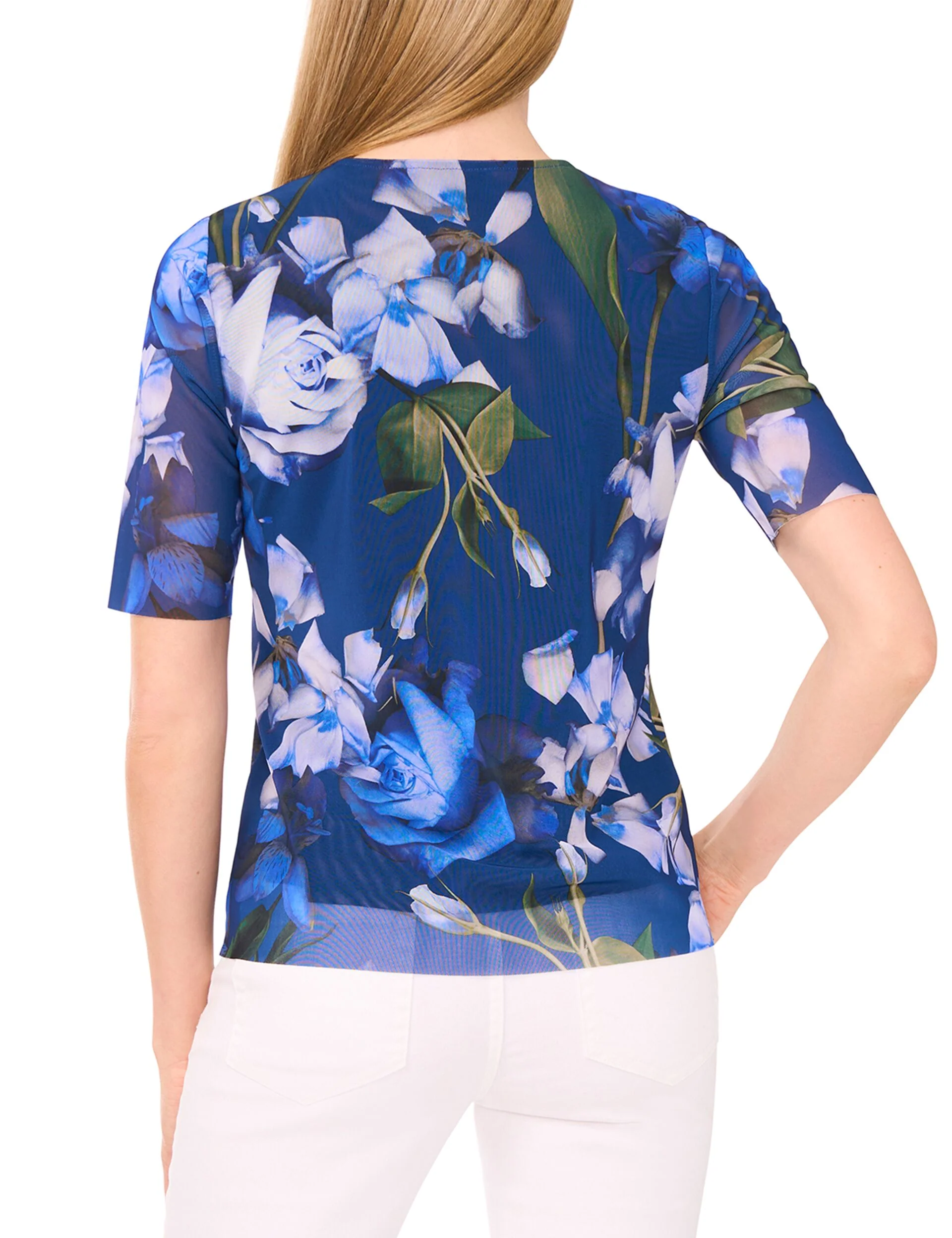 SHORT SLEEVE LINED MOCK NECK MESH TOP | NAVY - Image 4