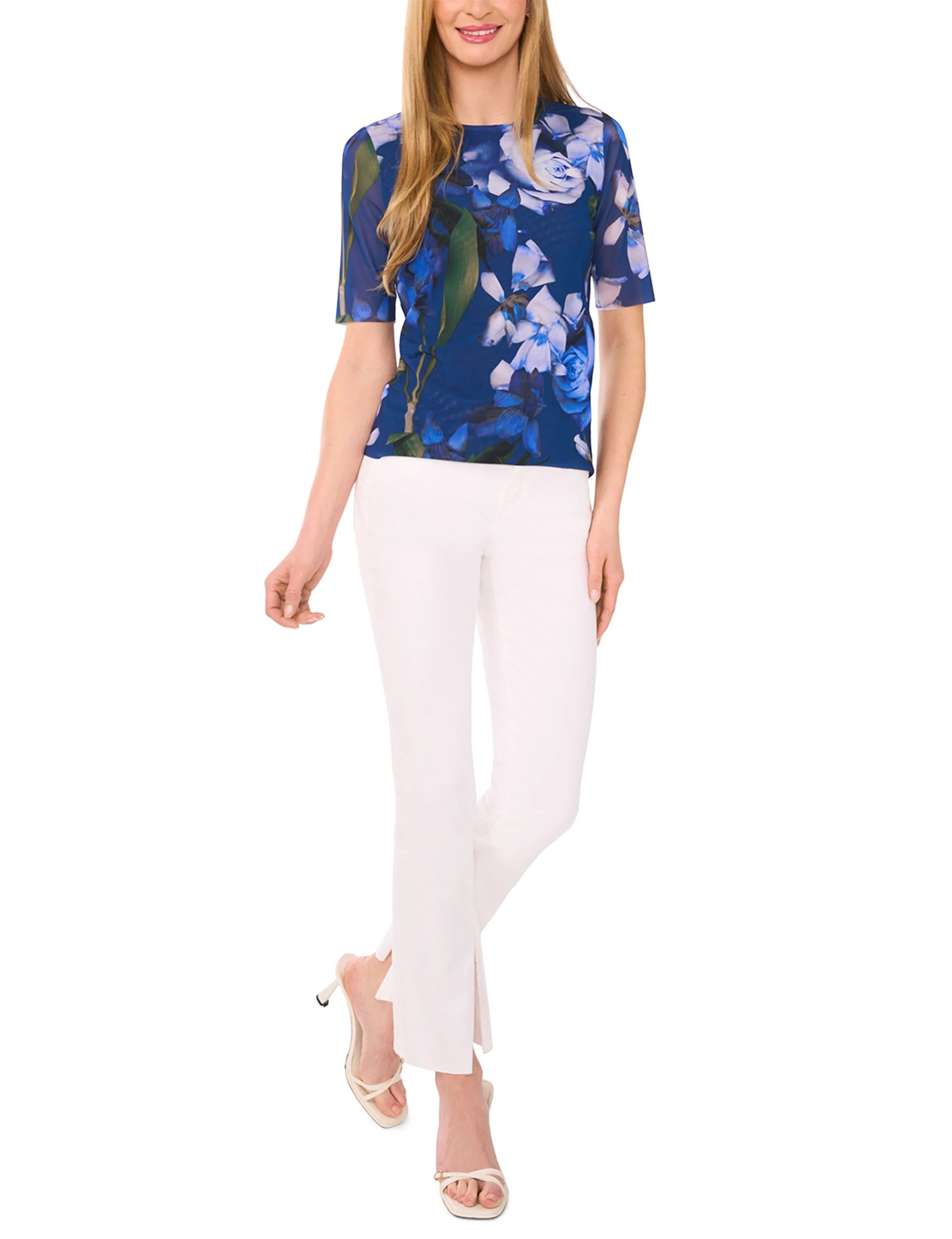 SHORT SLEEVE LINED MOCK NECK MESH TOP | NAVY - Image 5