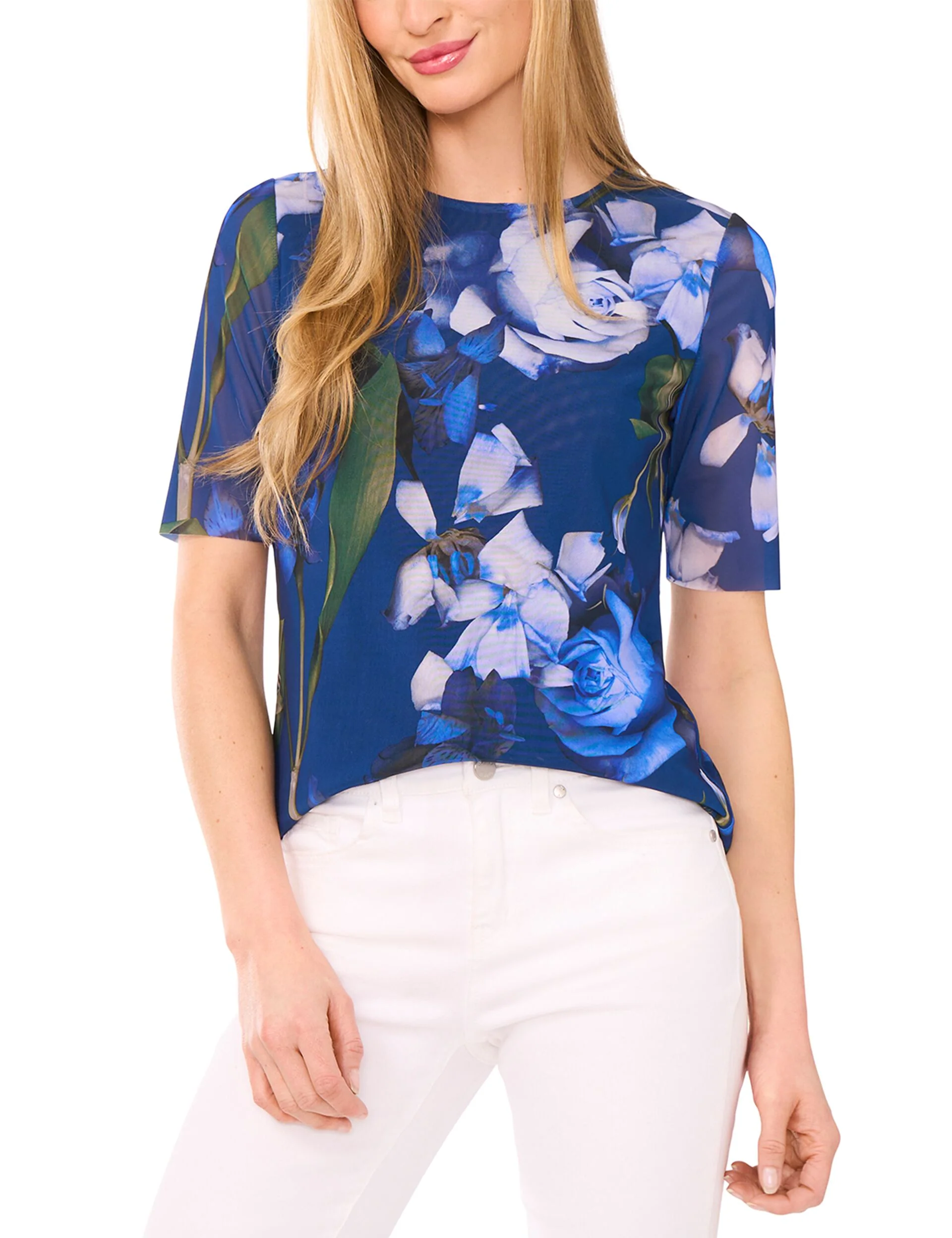SHORT SLEEVE LINED MOCK NECK MESH TOP | NAVY - Image 6