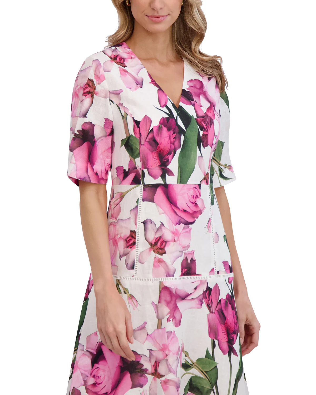 SHORT SLEEVE V-NECK MINI DRESS | WHITE - Image 2