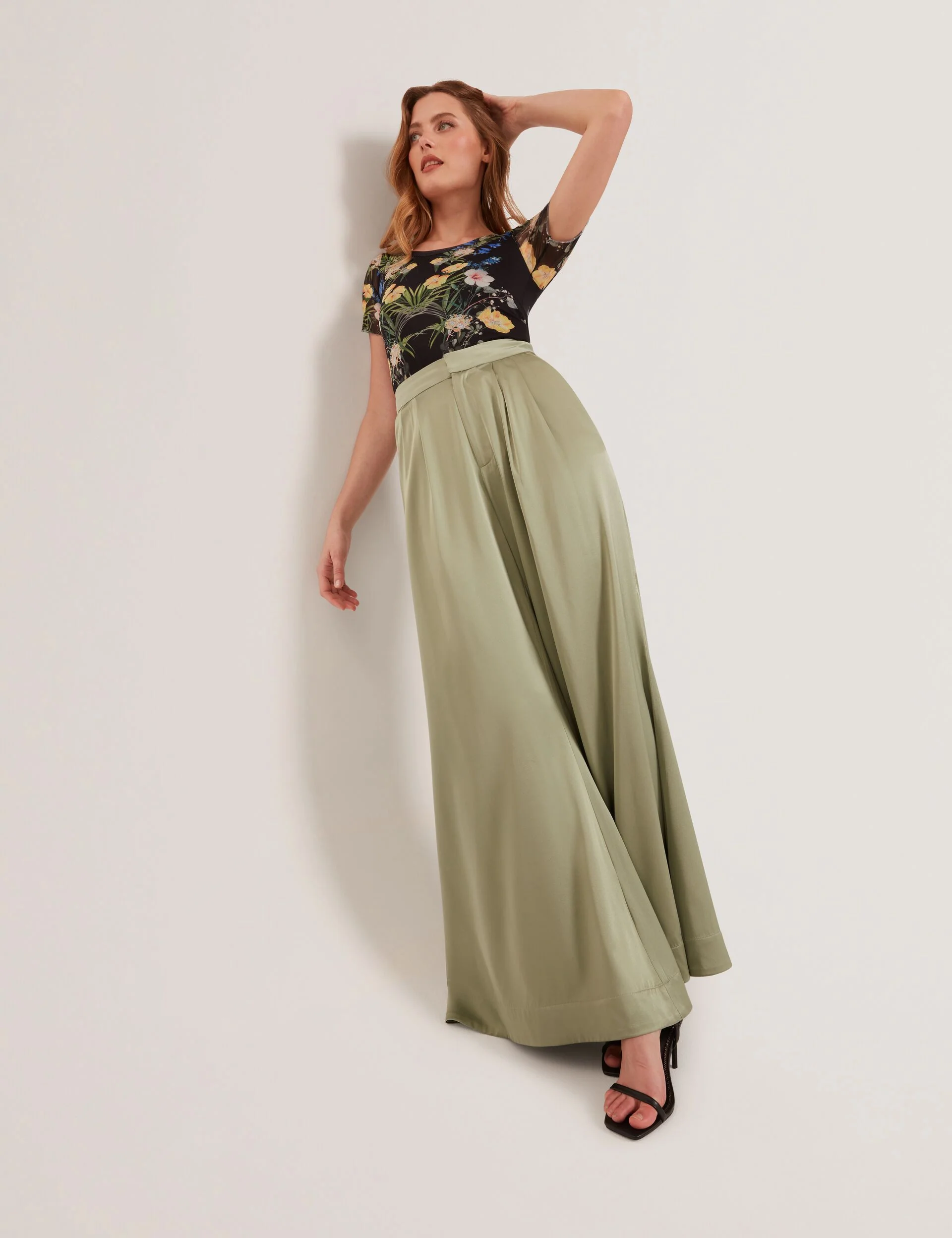SILK WIDE LEG BELTED TUCK PANT | KHAKI - Image 7