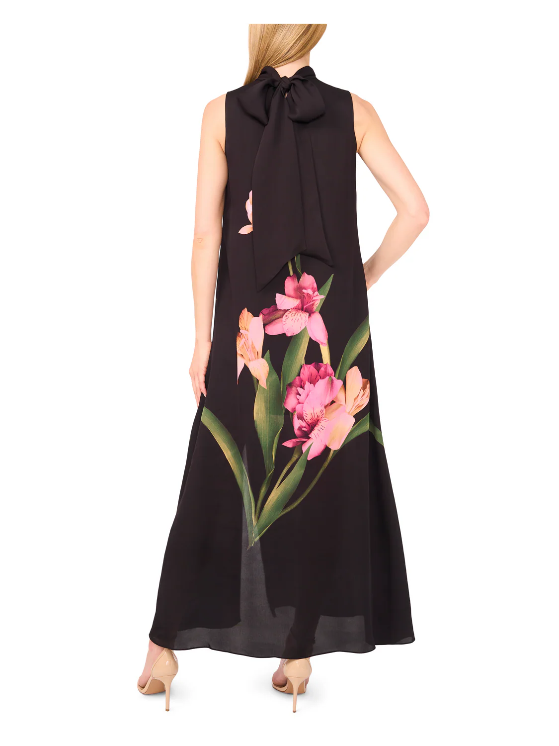 SLEEVELESS BOW MAXI DRESS WITH SLIT | BLACK - Image 2