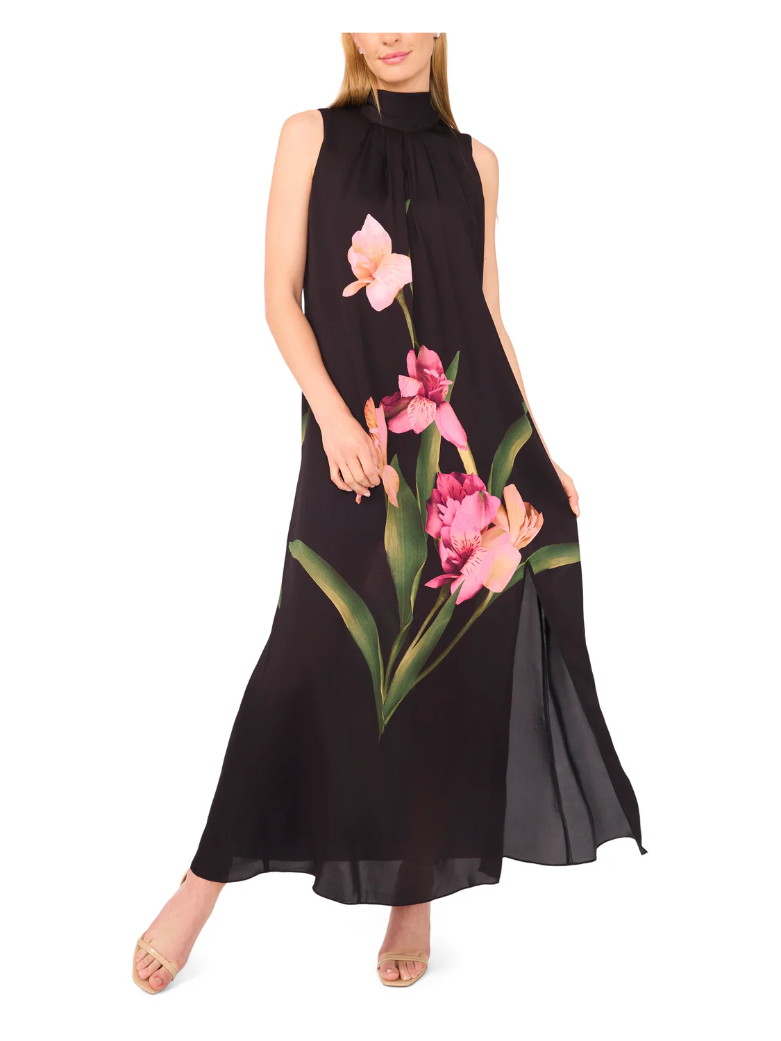 SLEEVELESS BOW MAXI DRESS WITH SLIT | BLACK - Image 3