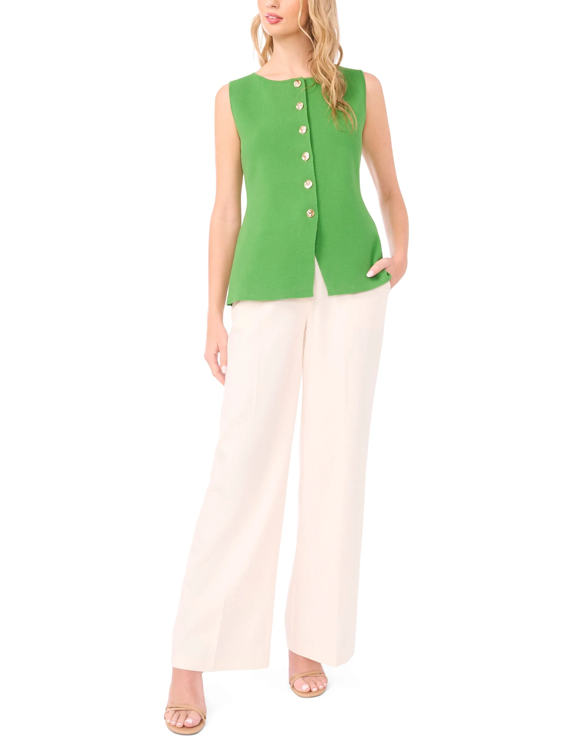 Sleeveless Button Down | DARK GREEN - Image 2