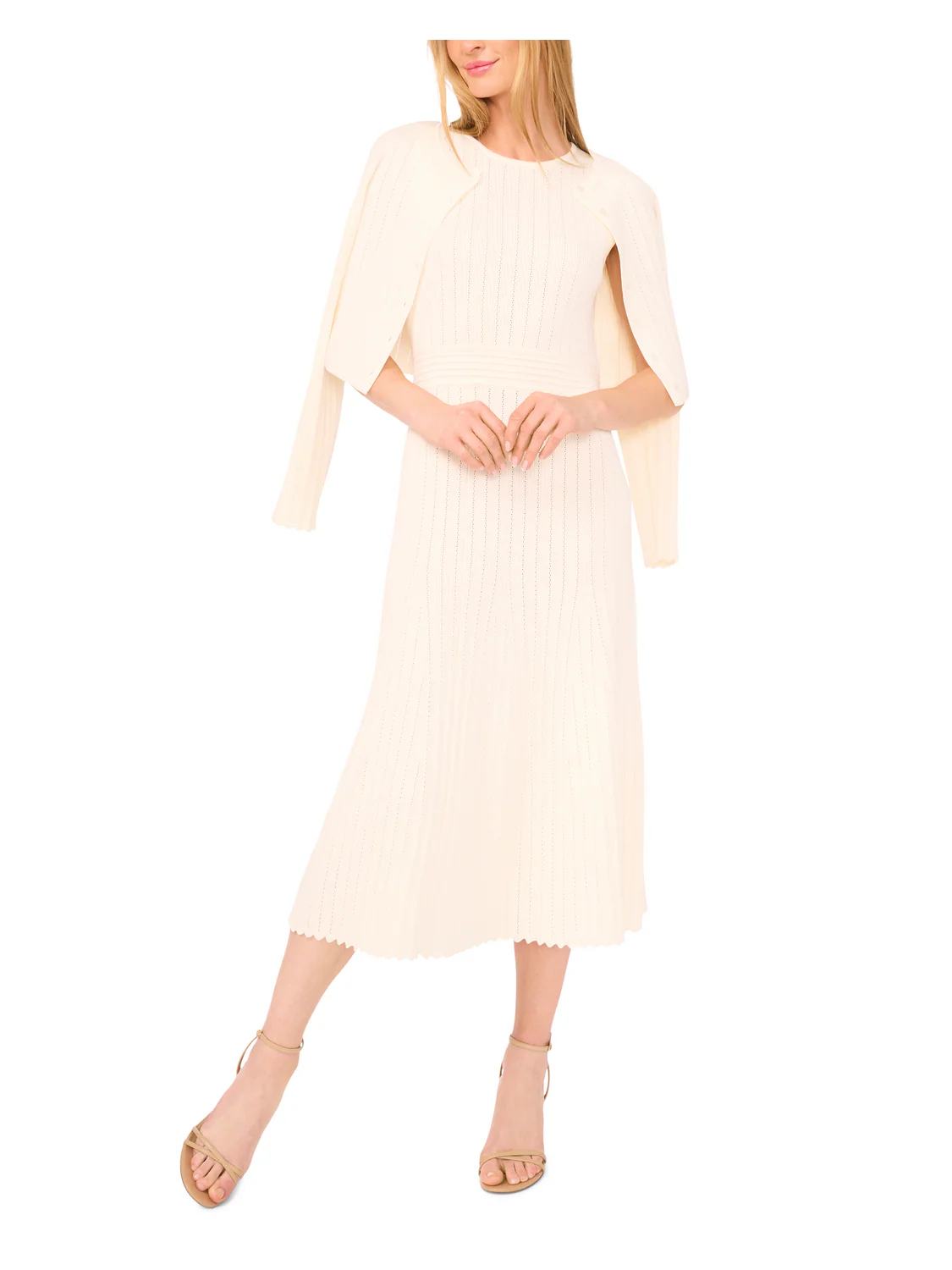 SLEEVELESS POINTELLE & RIB MIDI DRESS | IVORY - Image 4