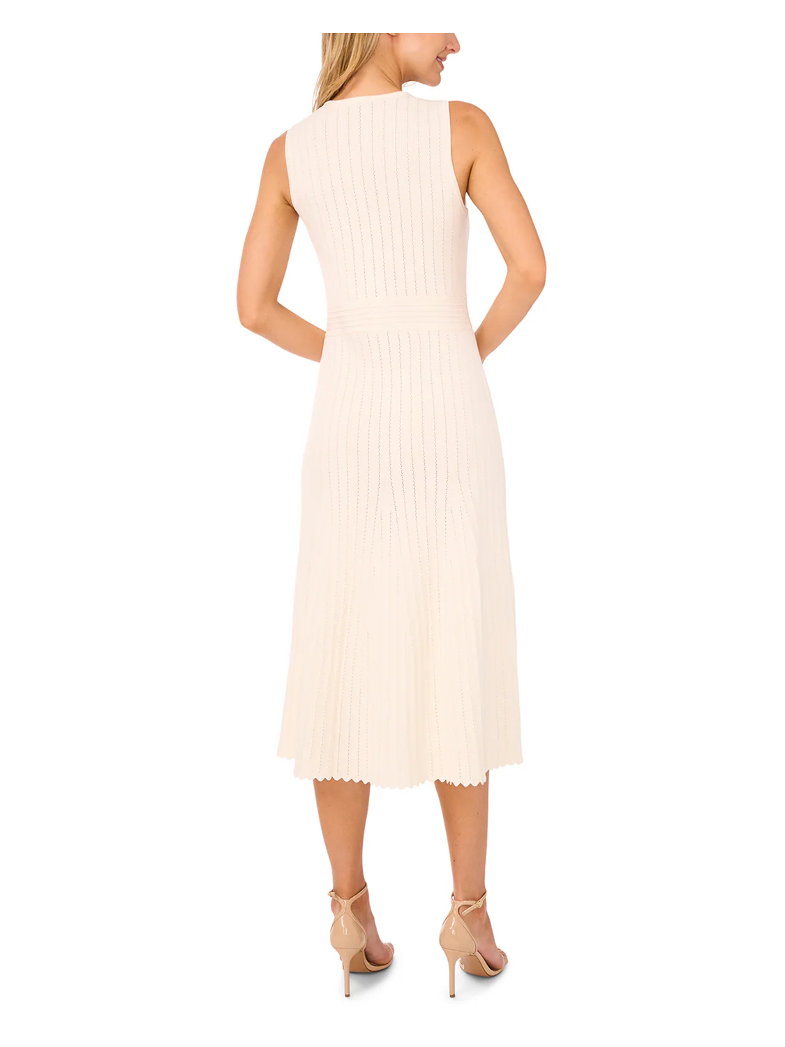 SLEEVELESS POINTELLE & RIB MIDI DRESS | IVORY - Image 5