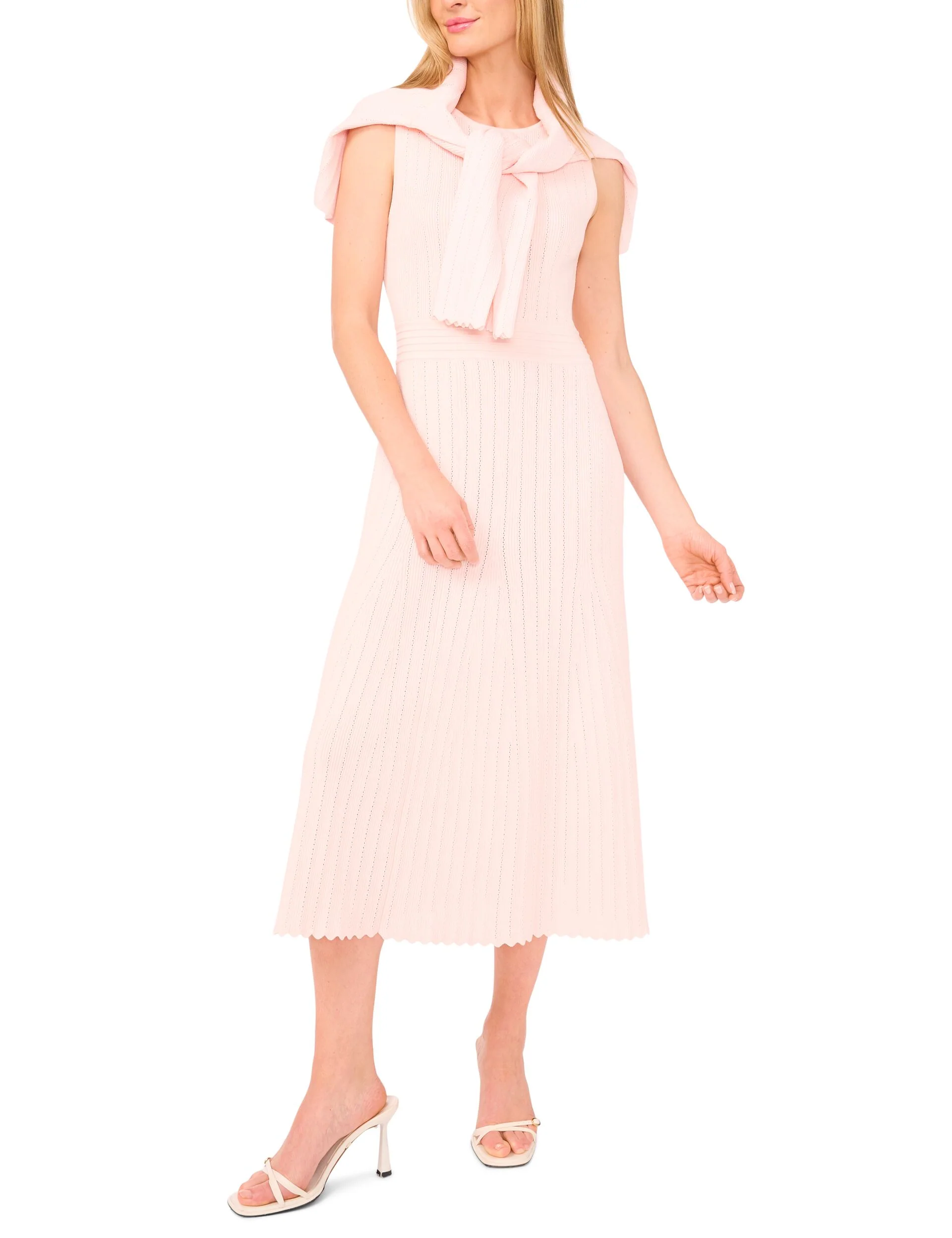 SLEEVELESS POINTELLE & RIB MIDI DRESS | PALE PINK - Image 5