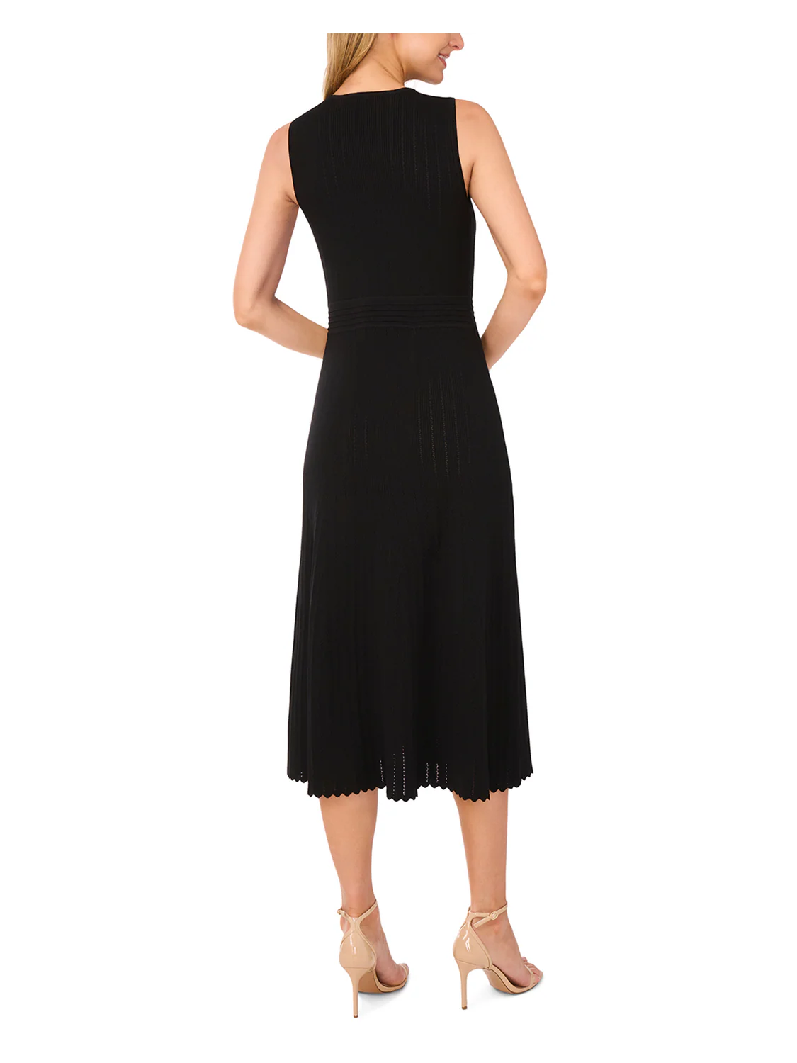 SLEEVELESS POINTELLE & RIB MIDI DRESS | BLACK - Image 2