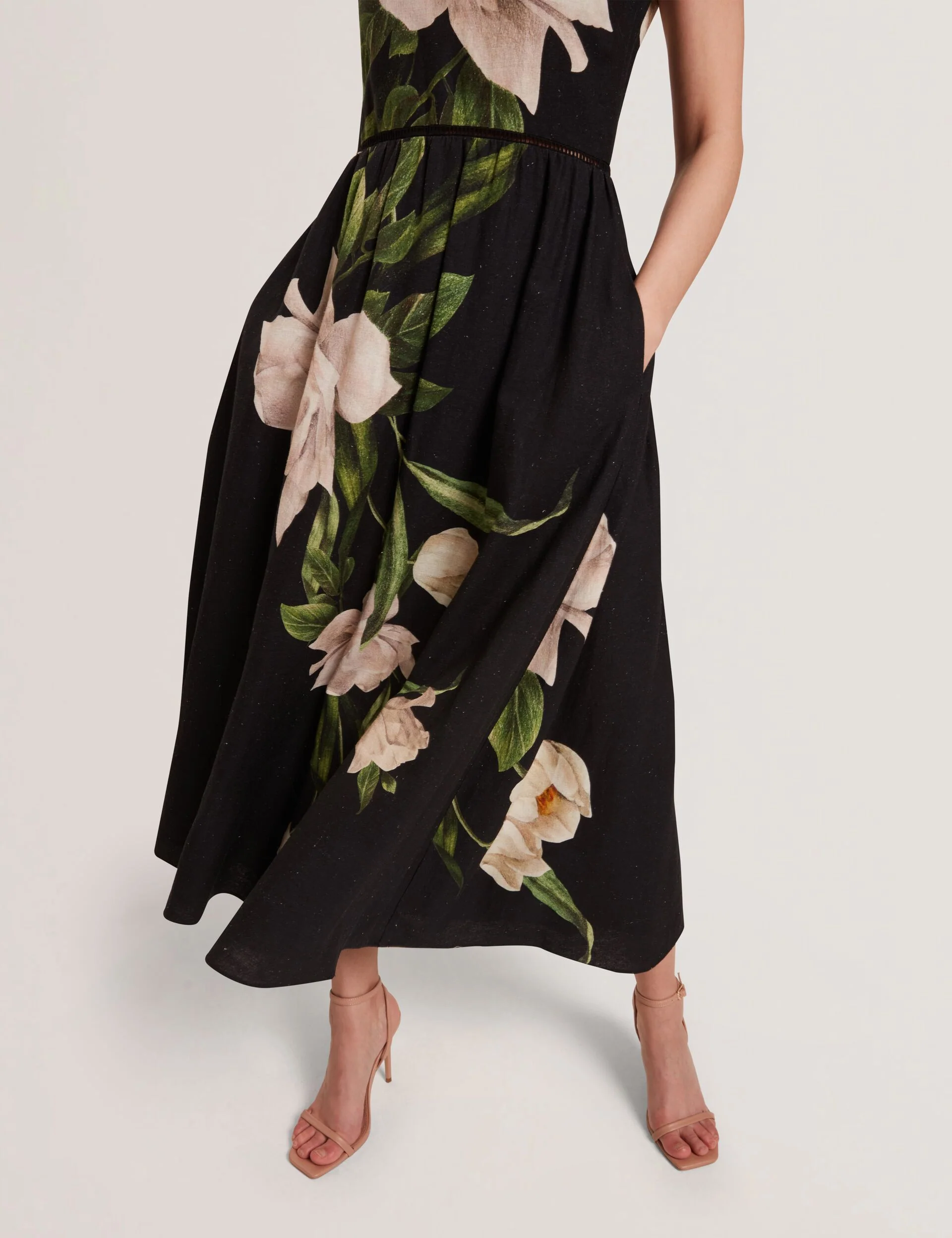 SLEEVELESS FIT AND FLARE MAXI DRESS | BLACK - Image 5