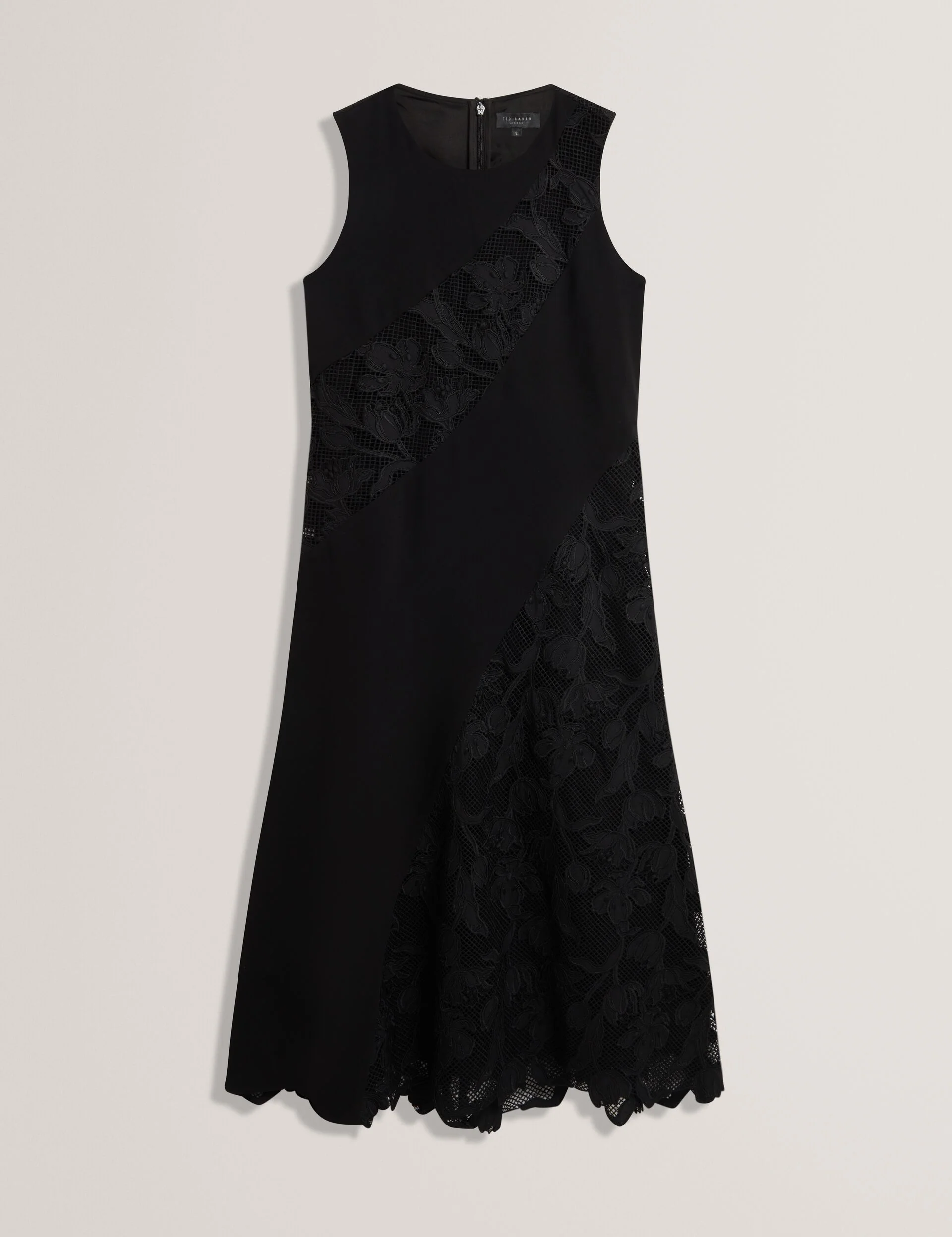 SLEEVELESS LACE APPLIQUE MIDI DRESS | BLACK - Image 7