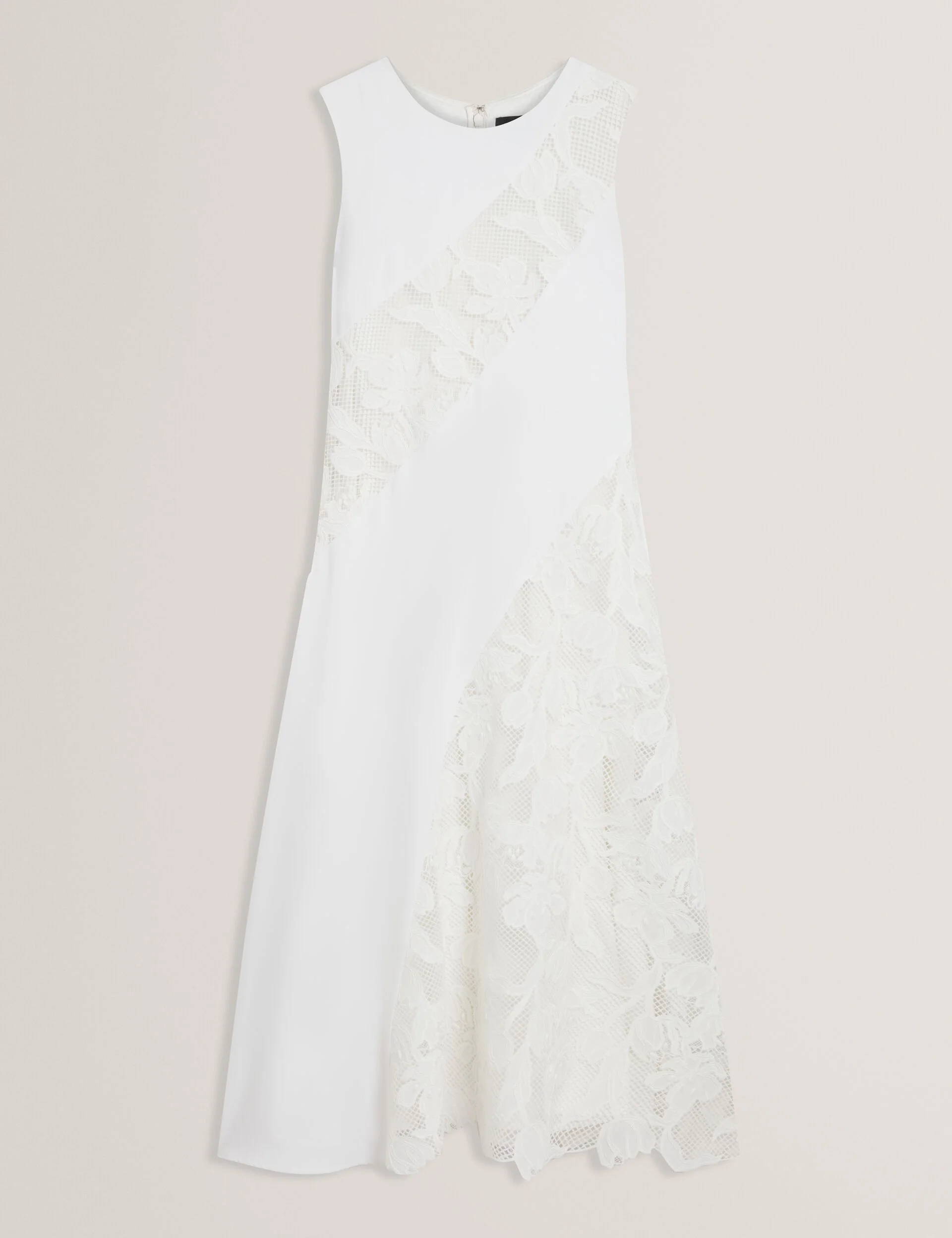 SLEEVELESS LACE APPLIQUE MIDI DRESS | WHITE - Image 6
