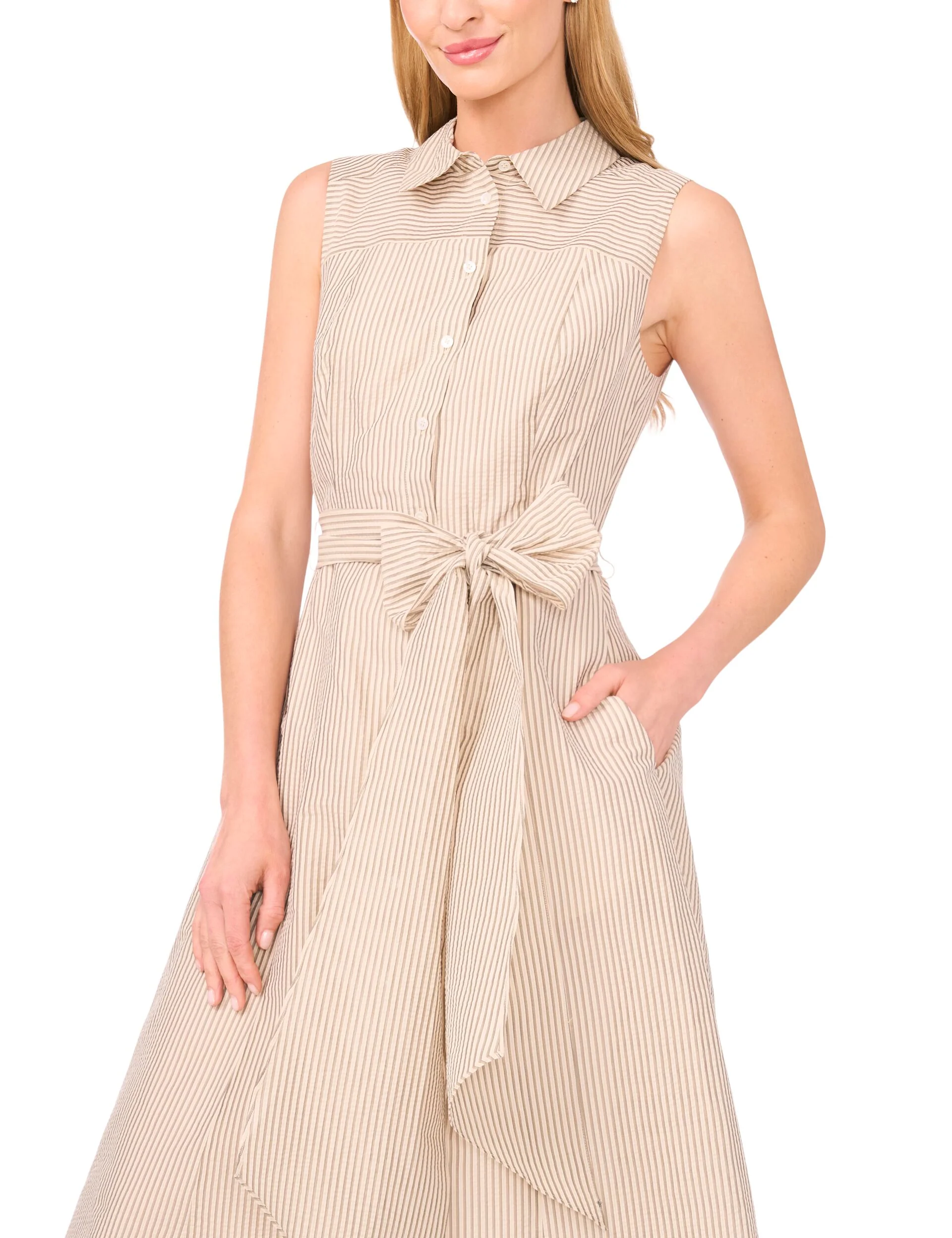 SLEEVELESS SHIRT MIDI DRESS WITH DOUBLE SLIT | TAUPE - Image 2
