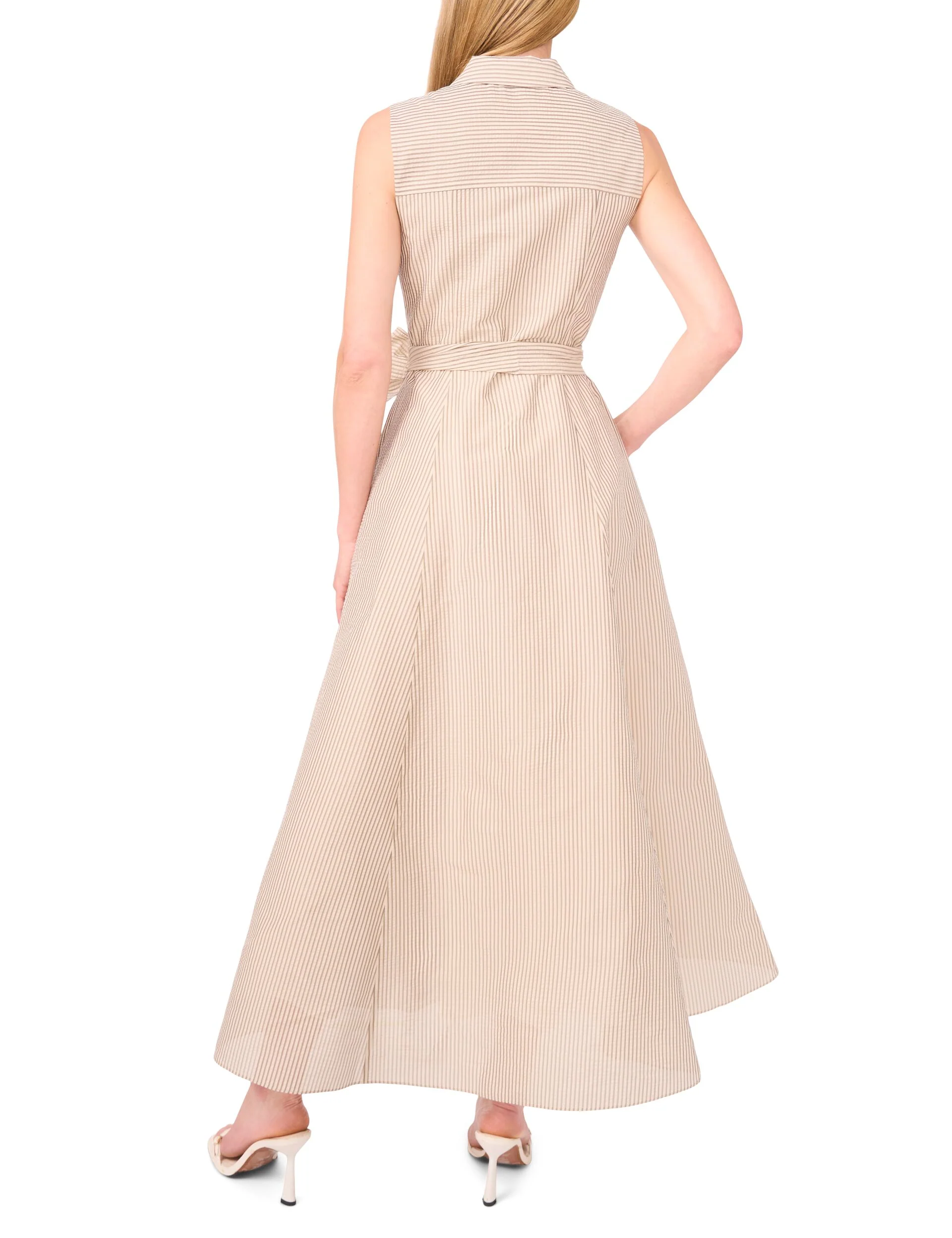 SLEEVELESS SHIRT MIDI DRESS WITH DOUBLE SLIT | TAUPE - Image 3