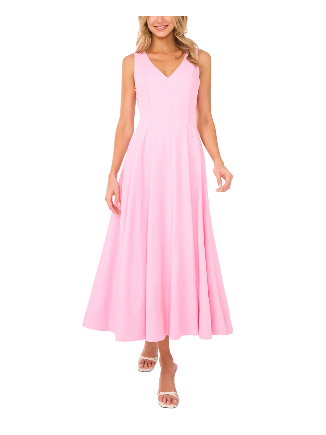 SLEEVELESS V NECK PLEATED MAXI DRESS | LIGHT PINK - Image 3
