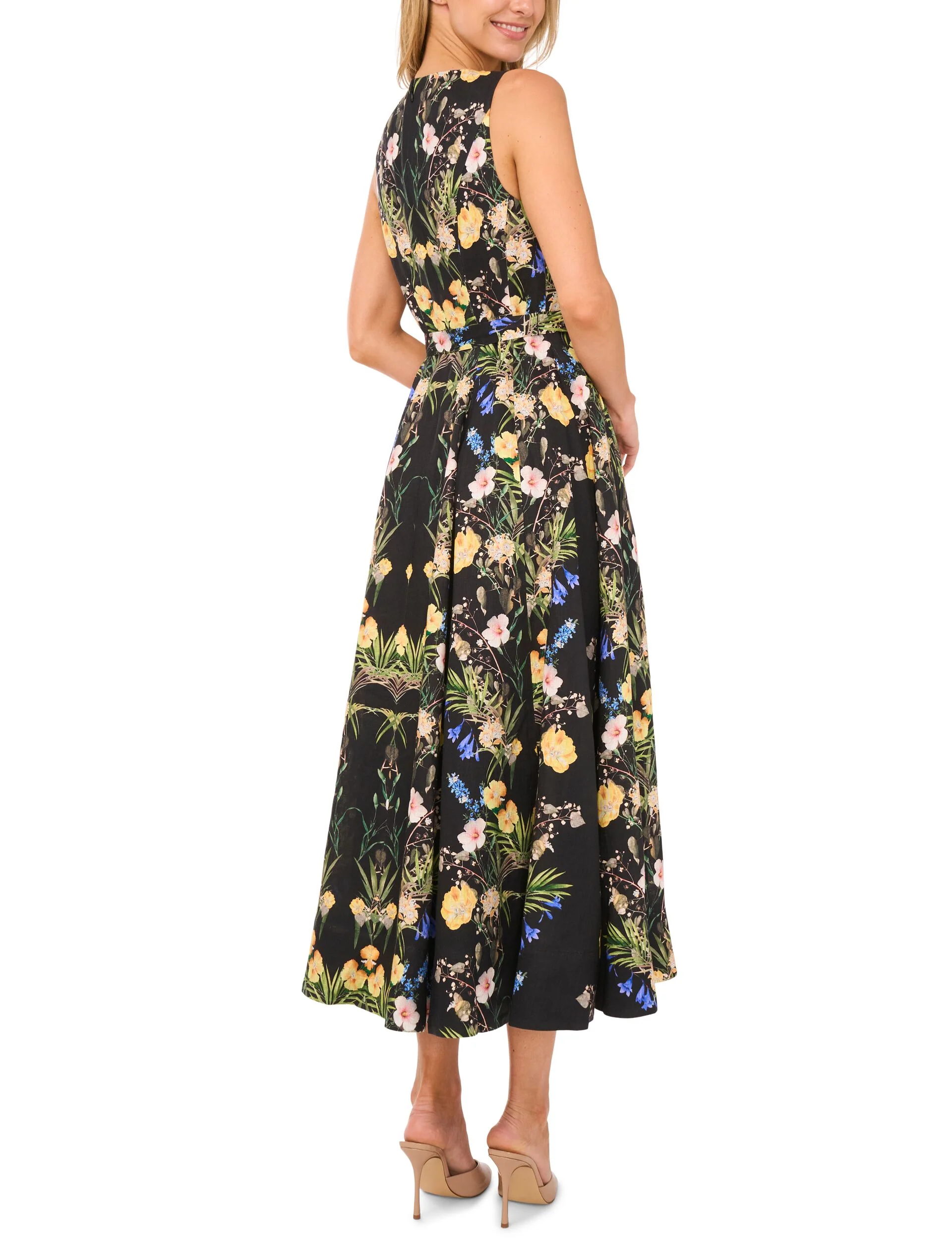 SLEEVELESS FLORAL V NECK MAXI DRESS | BLACK - Image 3