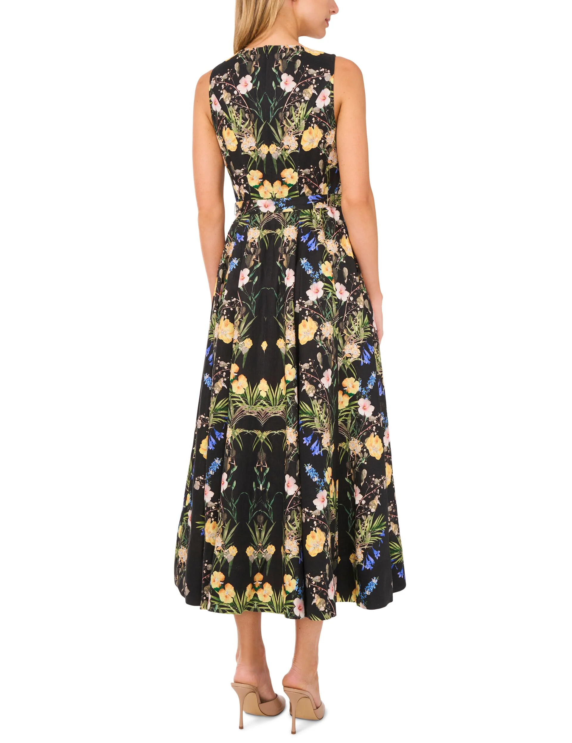 SLEEVELESS FLORAL V NECK MAXI DRESS | BLACK - Image 5